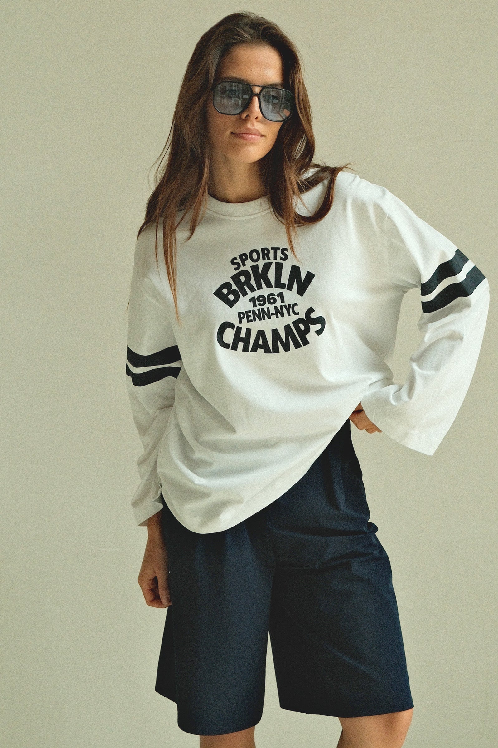 LONGSLEEVE PRINT (S26F1807) WHITE - NAVY