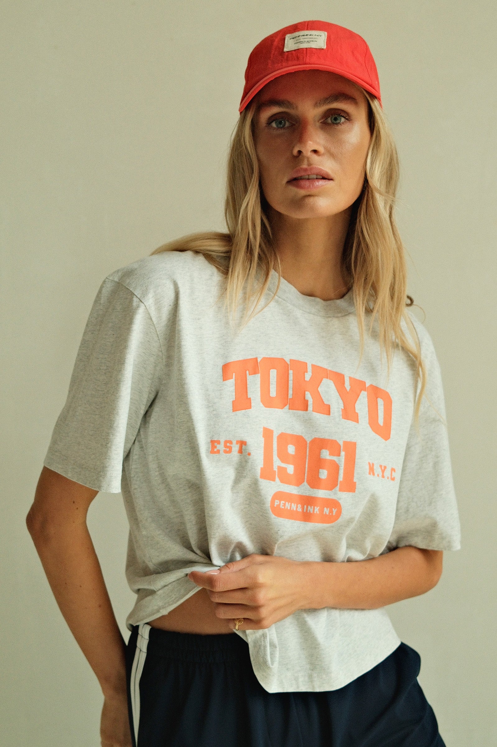 T-SHIRT PRINT (S26F1812) GREY MELANGE - ORANGE