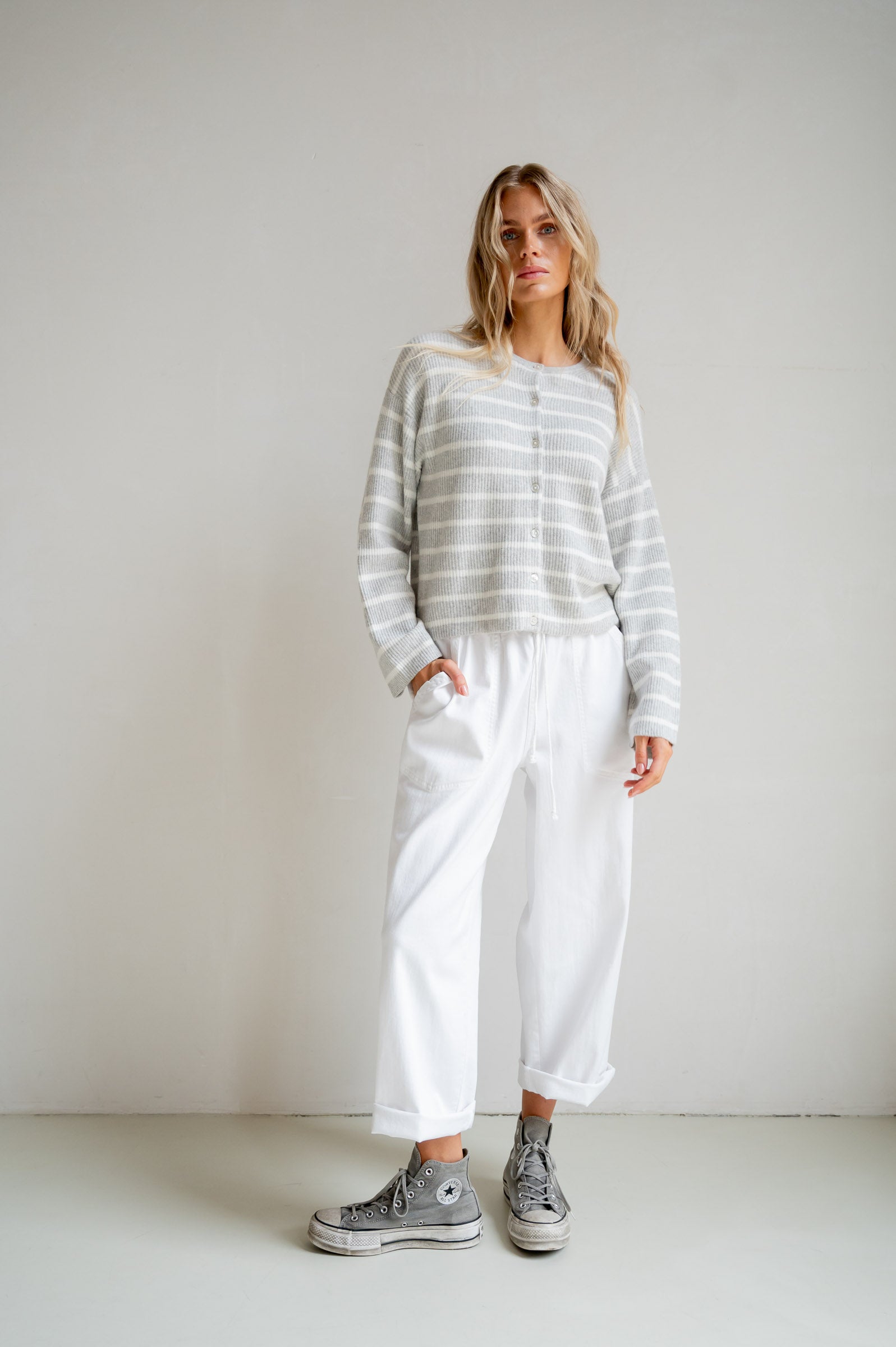 CARDIGAN STRIPE (S26B390) GREY MELANGE - ECRU