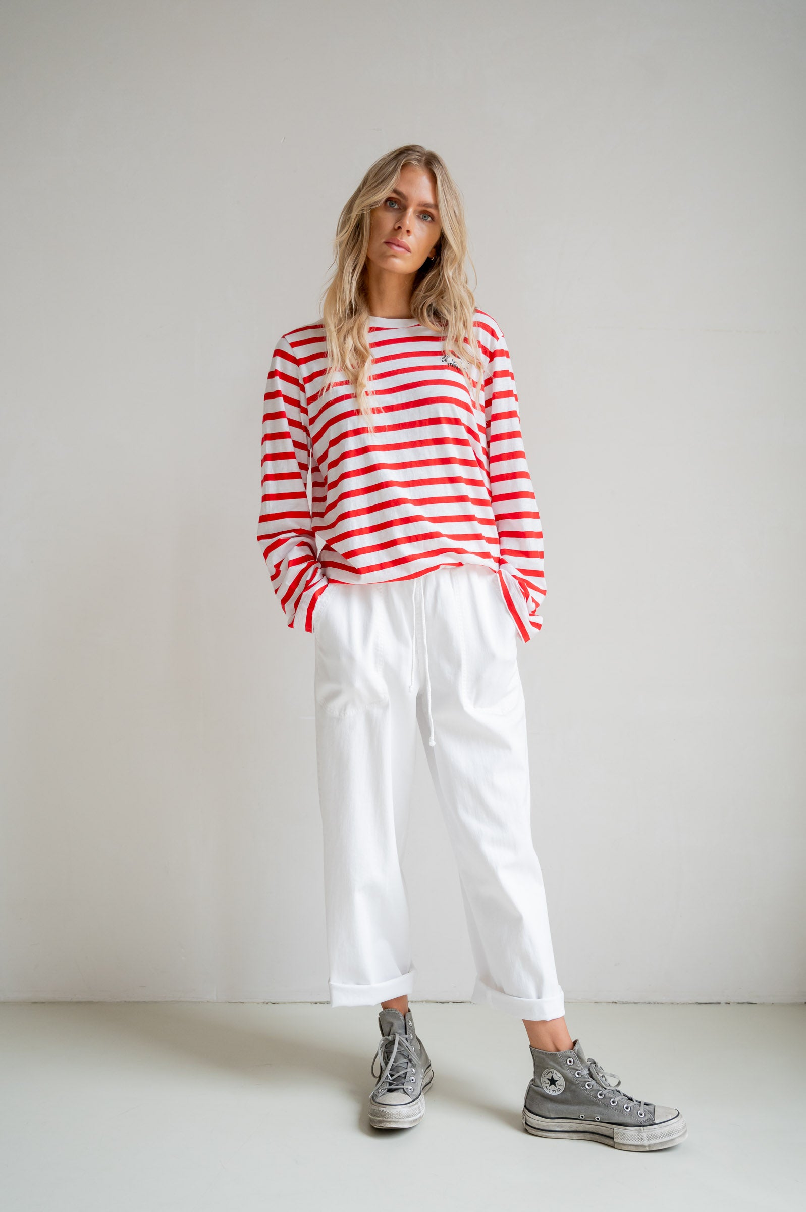 LONGSLEEVE STRIPE PRINT (S26F1803) WHITE - TOMATO