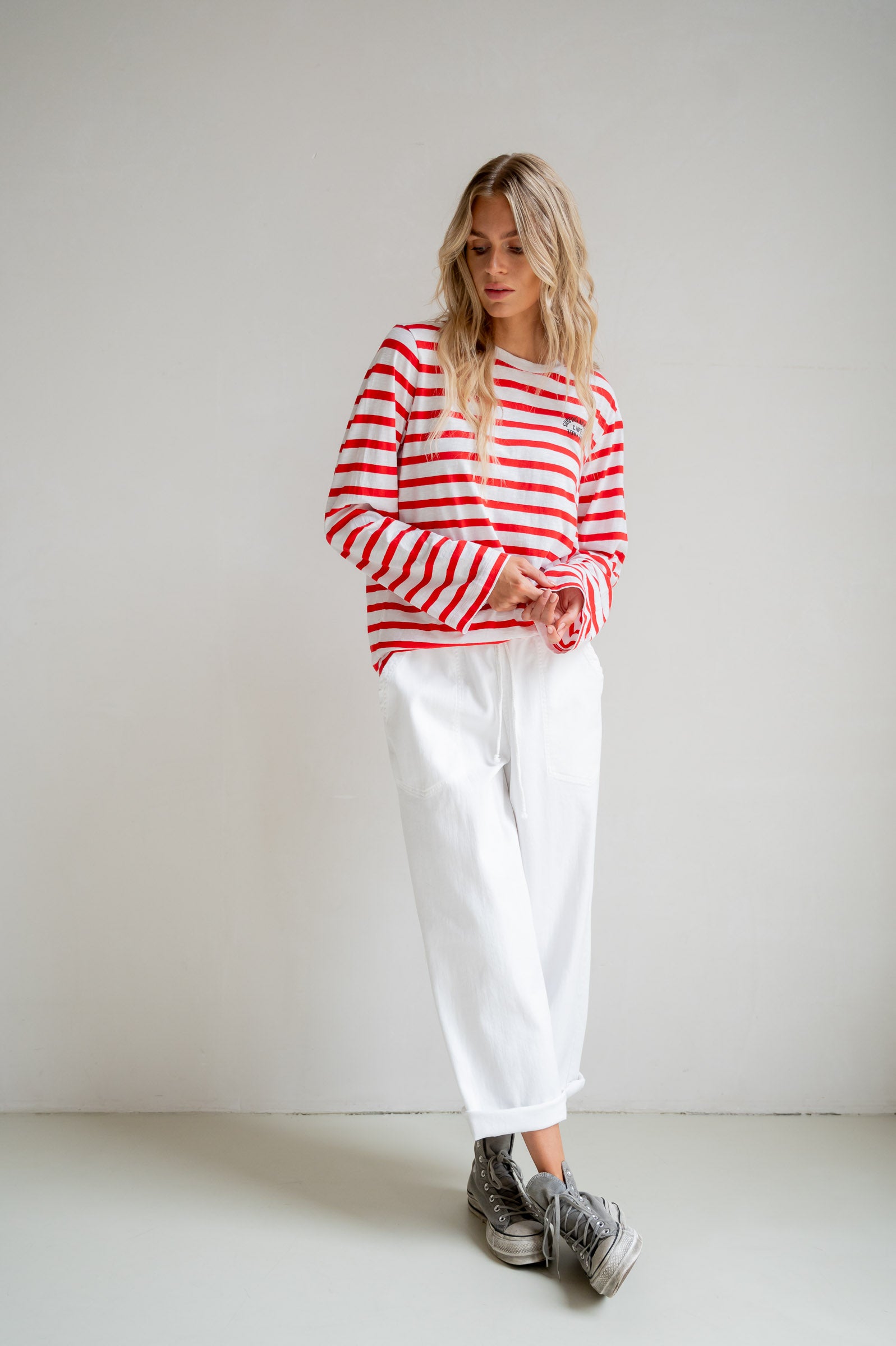 LONGSLEEVE STRIPE PRINT (S26F1803) WHITE - TOMATO
