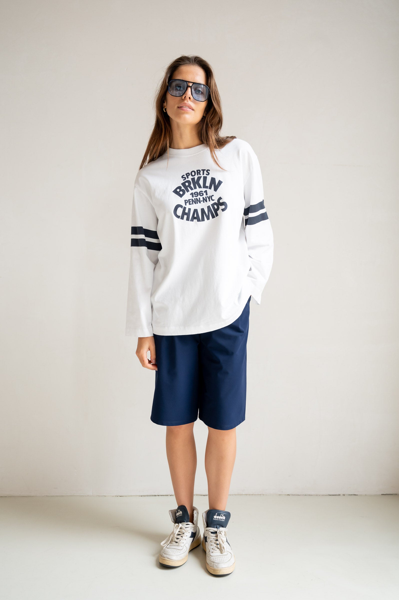 LONGSLEEVE PRINT (S26F1807) WHITE - NAVY