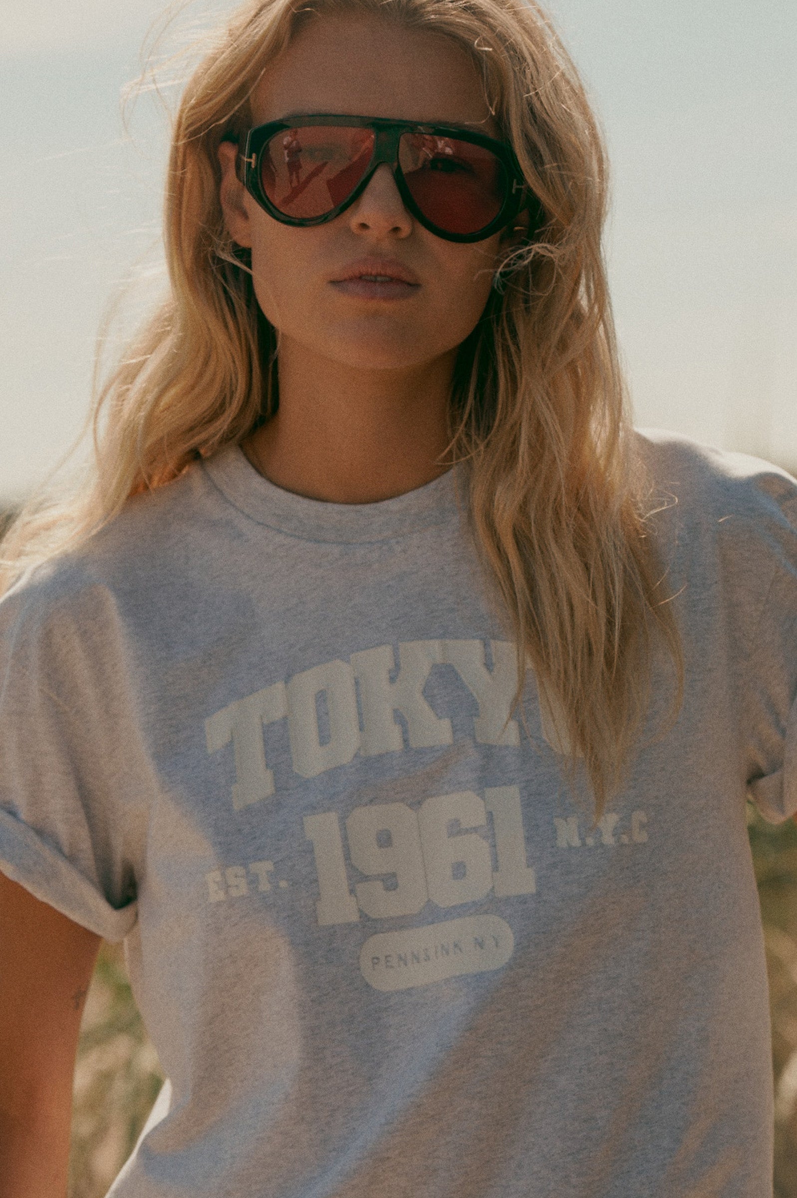 T-SHIRT PRINT (S26F1812) GREY MELANGE - WHITE