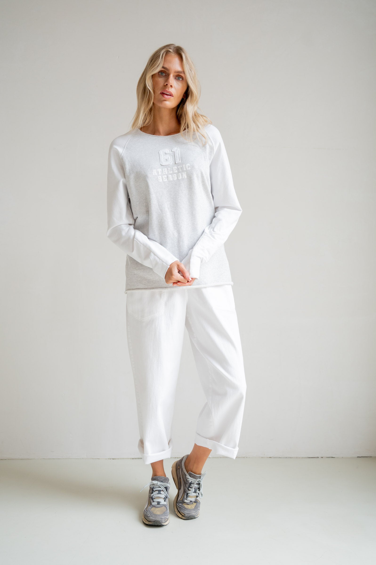 SWEATER PRINT (S26F1832) GREY MELANGE - WHITE