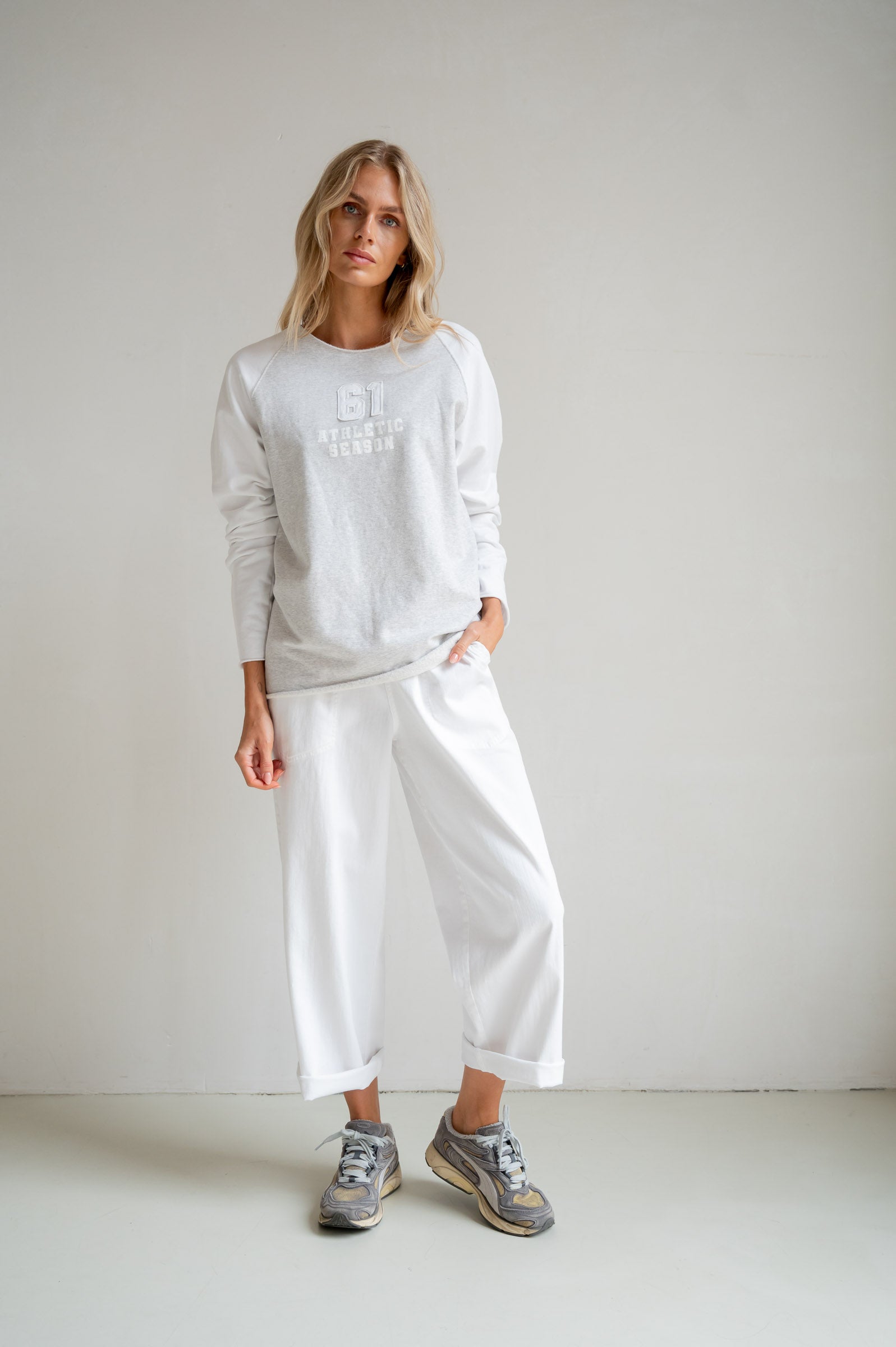 SWEATER PRINT (S26F1832) GREY MELANGE - WHITE