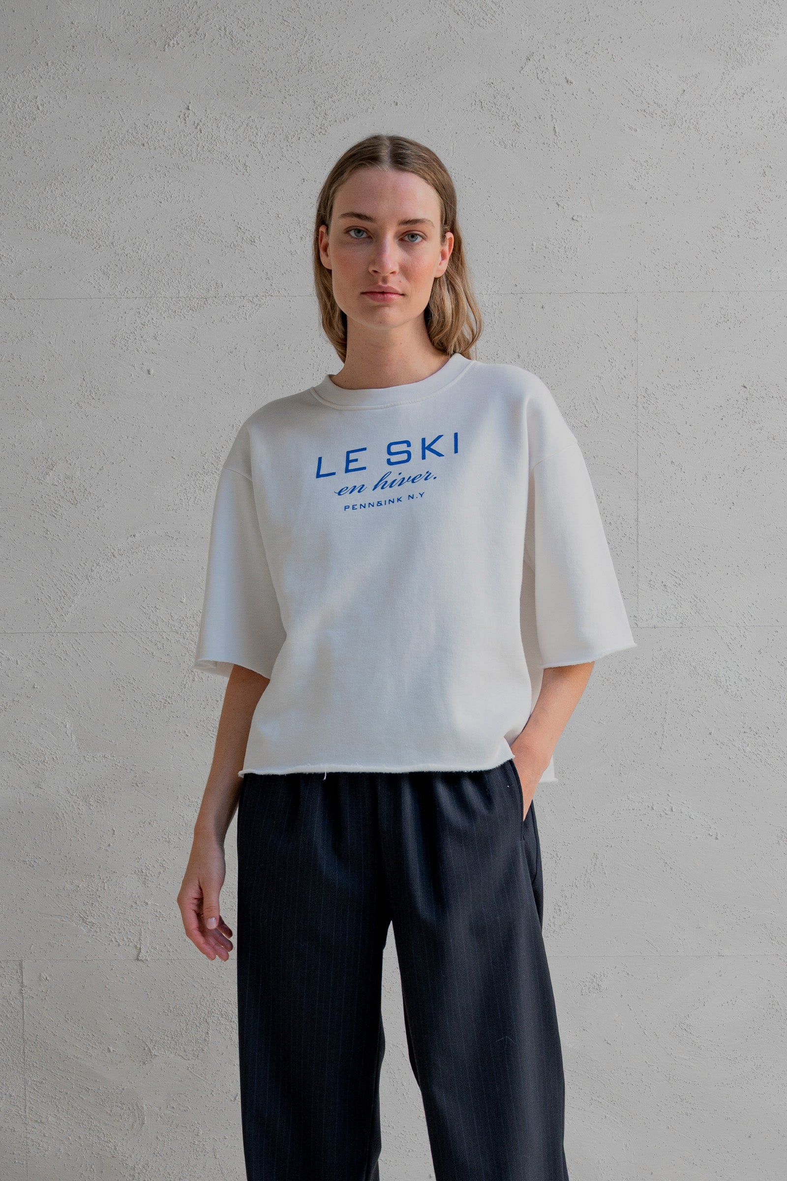 SWEATER PRINT (W25F1702) ECRU - ROYAL BLUE