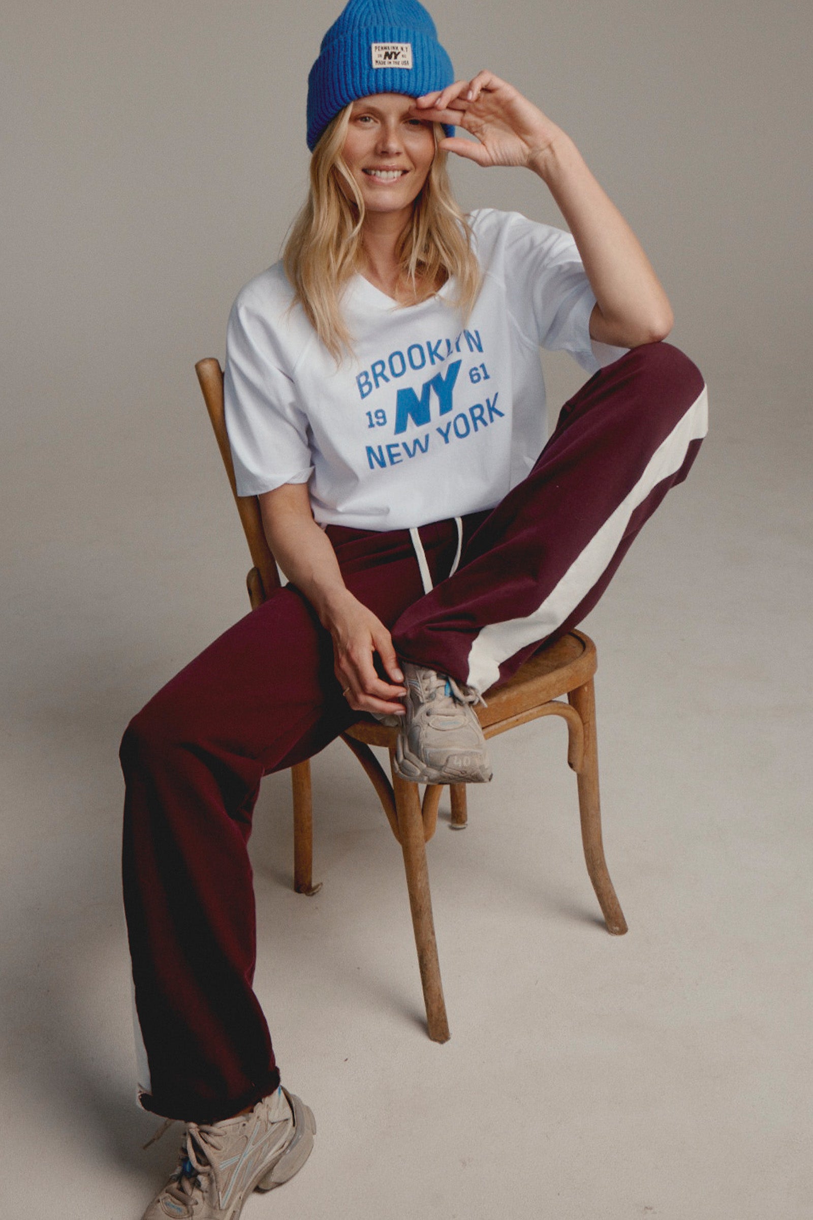 TROUSERS STRIPE (W25F1706) AUBERGINE - ECRU