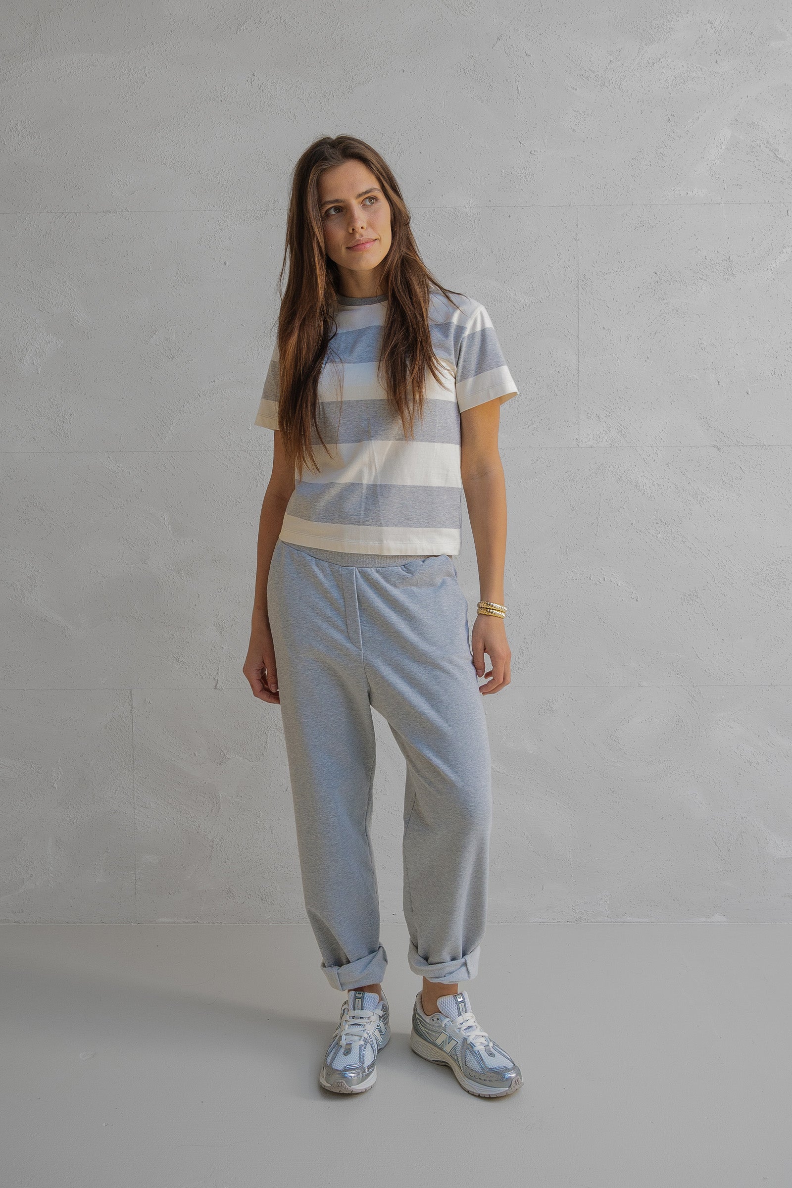 T-SHIRT STRIPE (W25F1732) GREY MELANGE - ECRU
