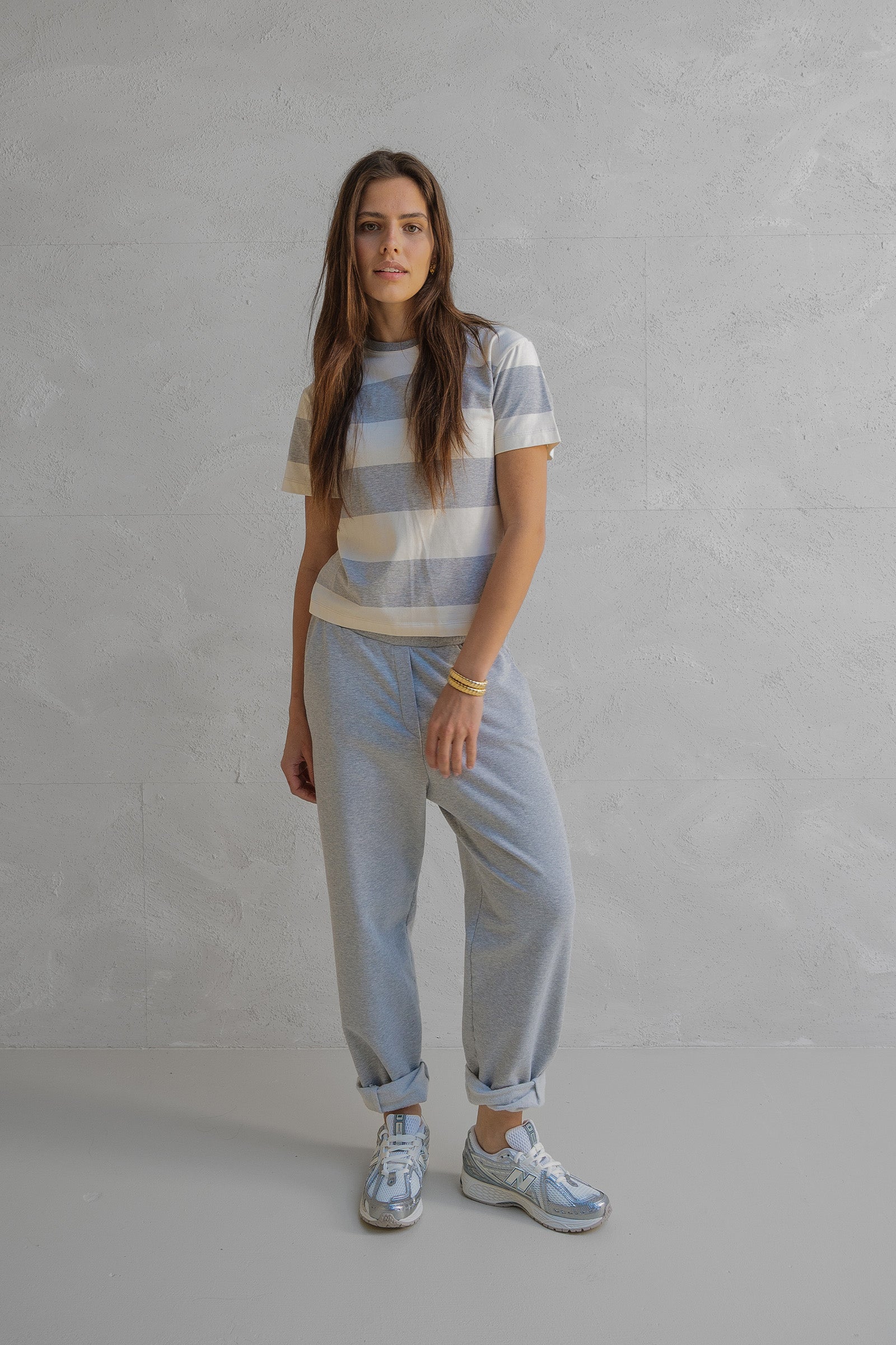 T-SHIRT STRIPE (W25F1732) GREY MELANGE - ECRU