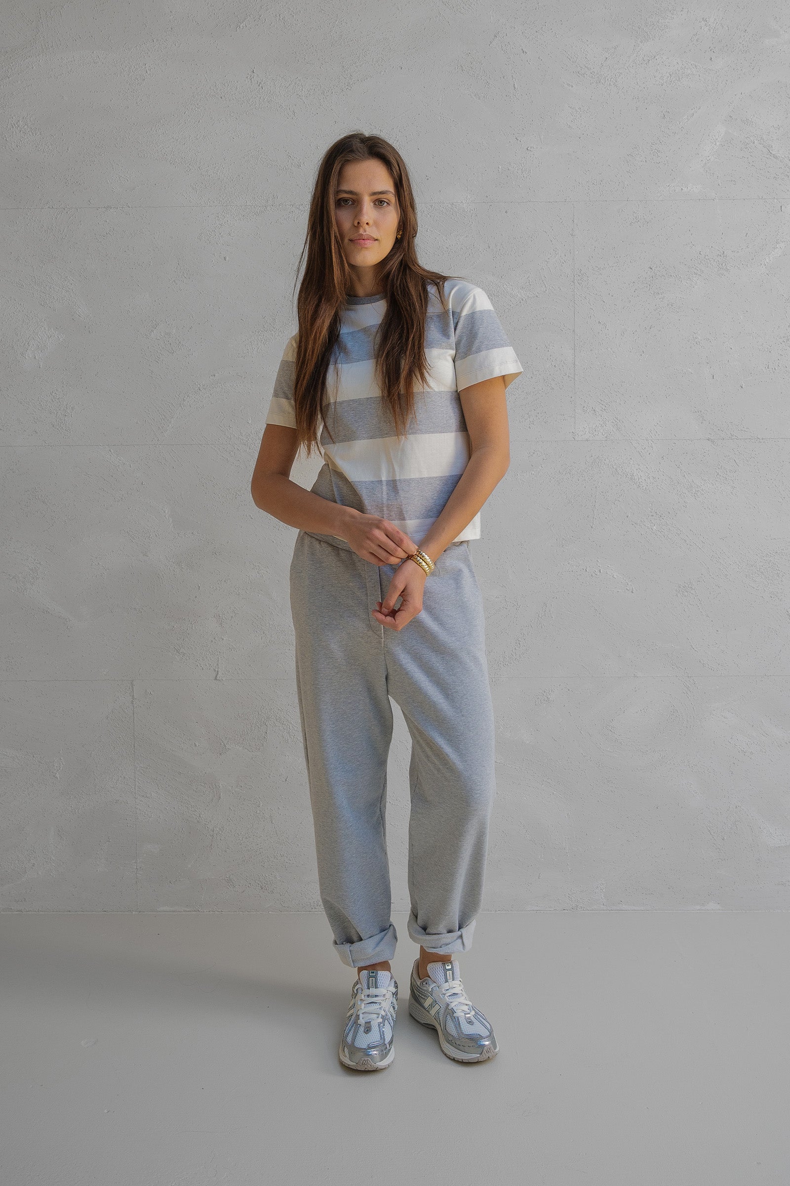 T-SHIRT STRIPE (W25F1732) GREY MELANGE - ECRU