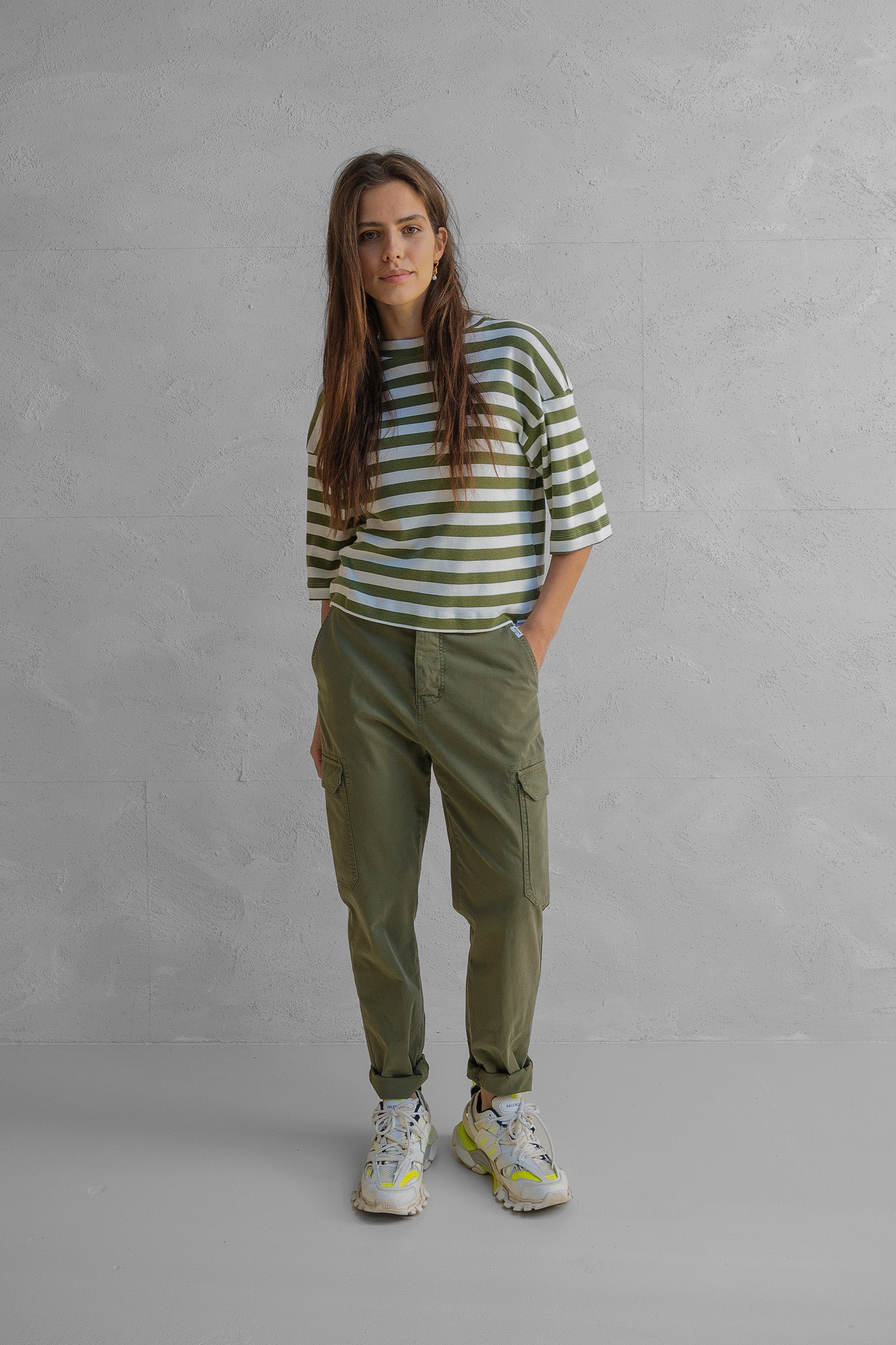 T-SHIRT STRIPE (W25T1188) KHAKI - ECRU