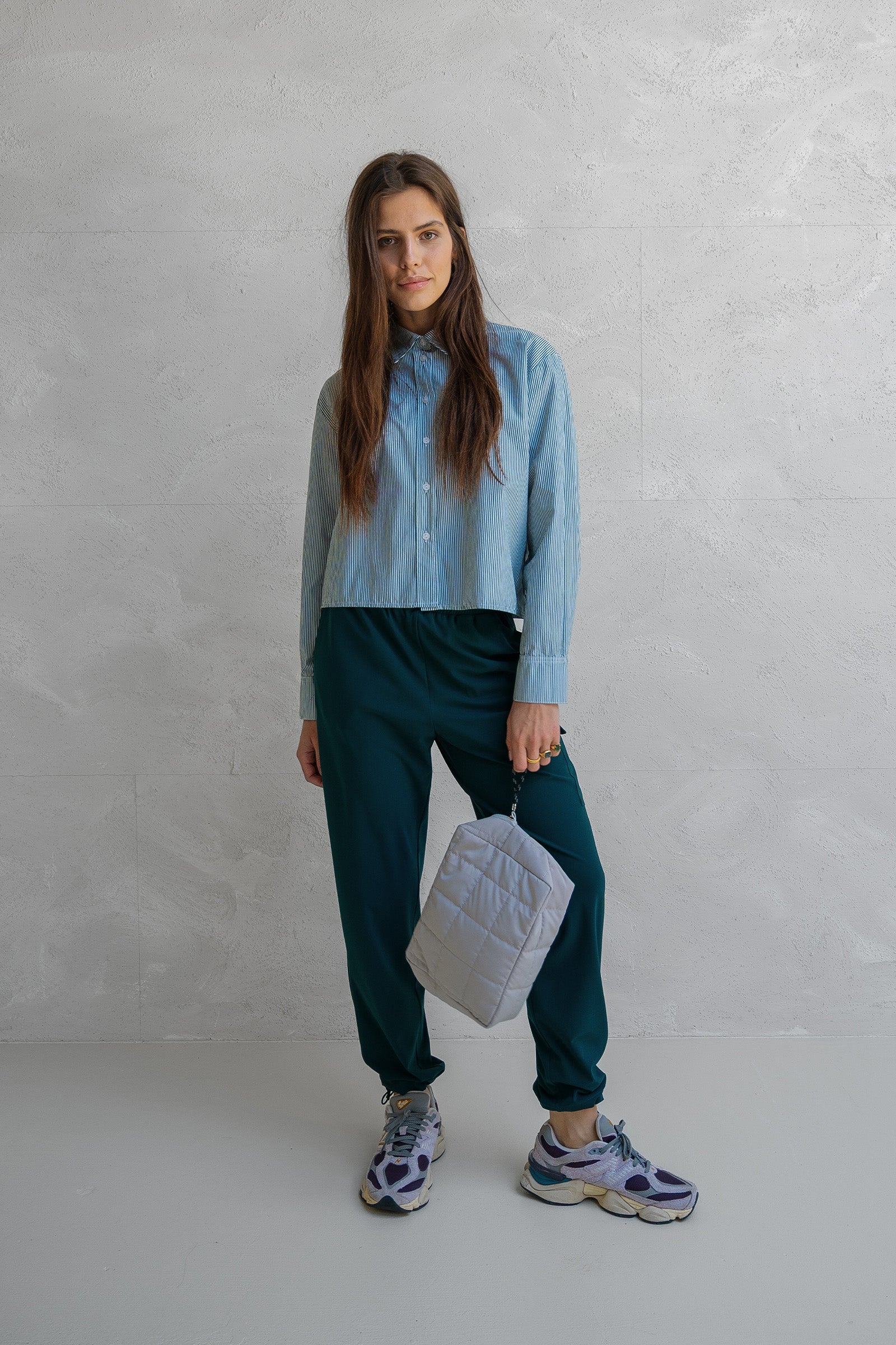 BLOUSE STRIPE (W25Z794) FOREST - WHITE