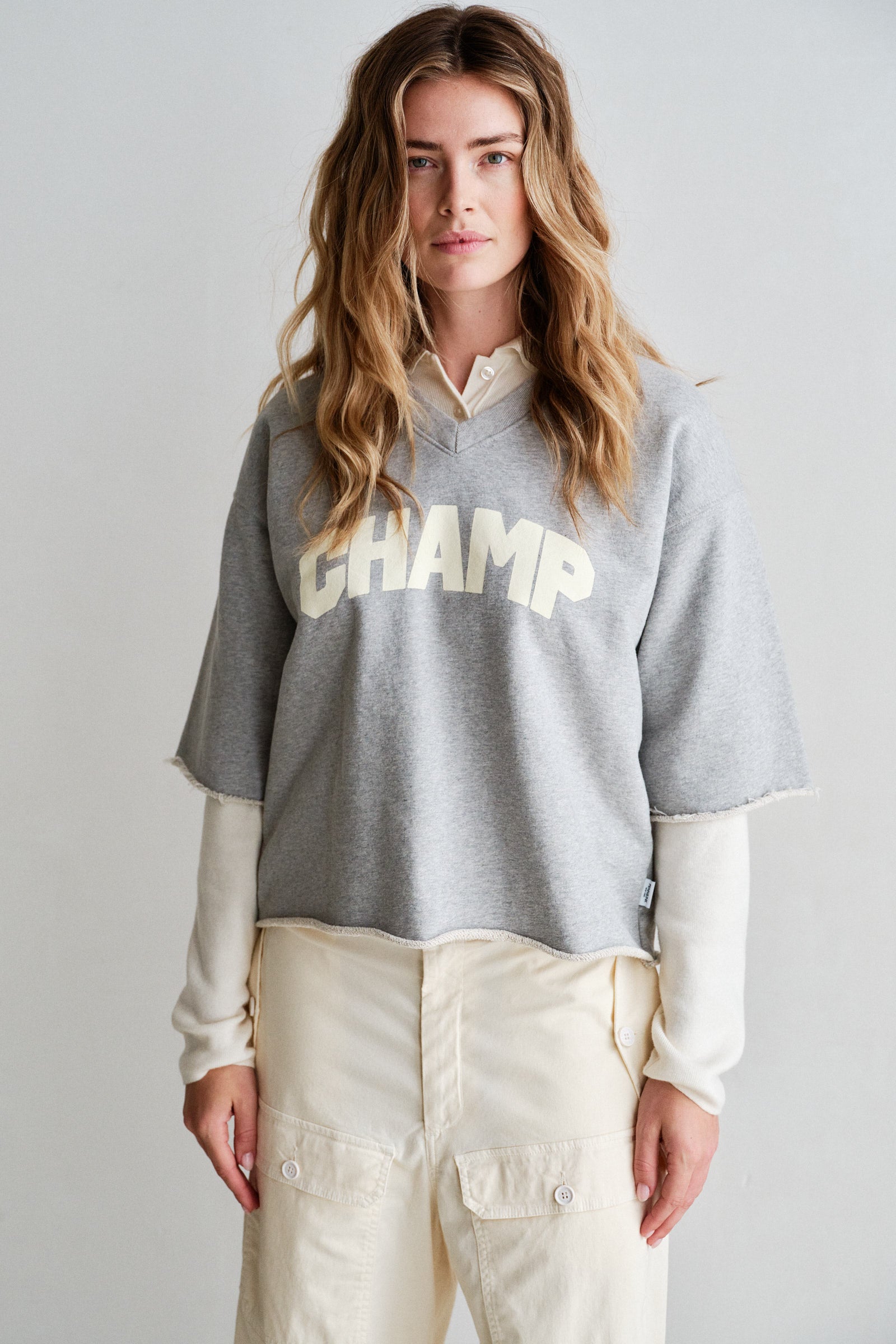 SWEATER (W26F1933) GREY MELANGE - ECRU