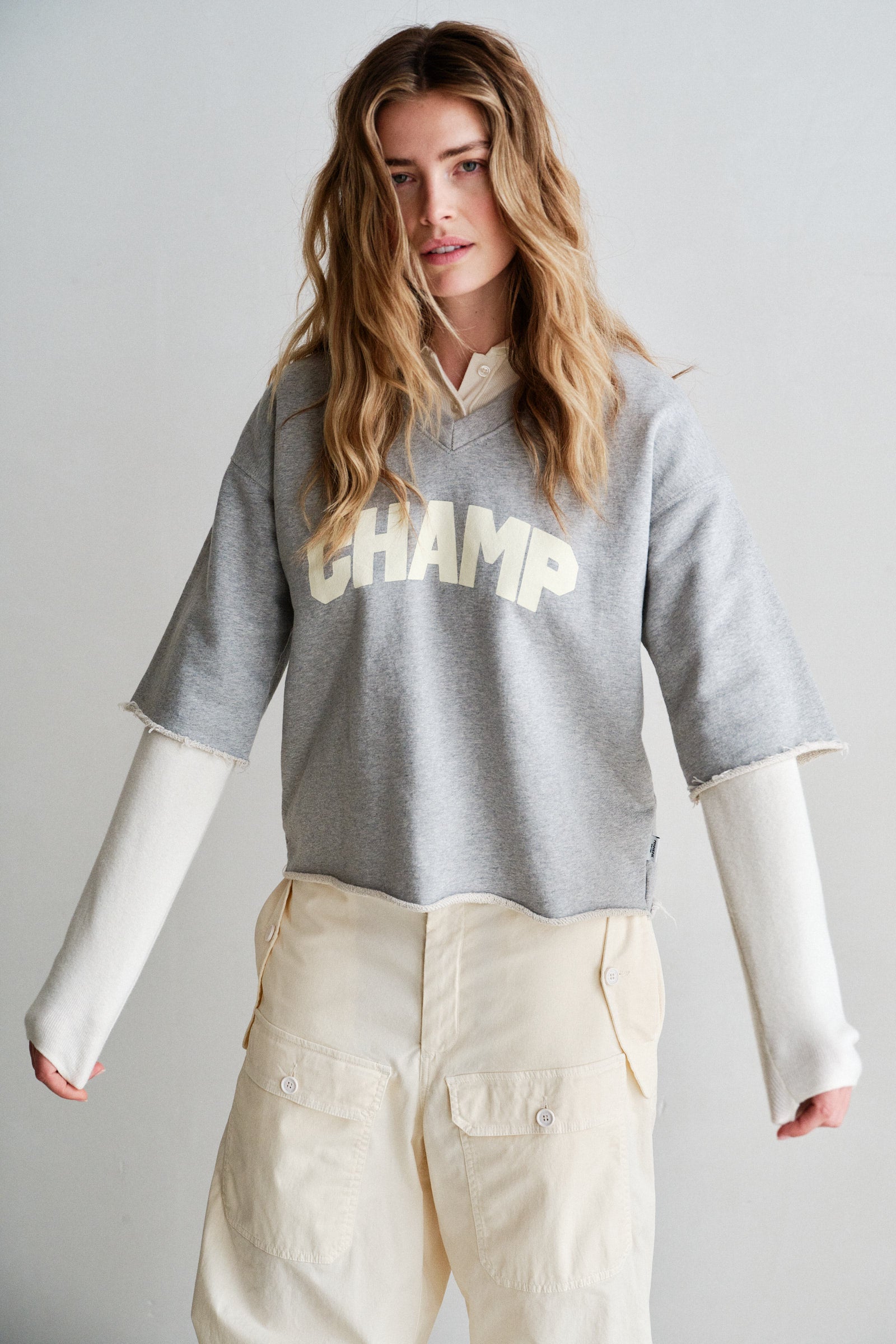 SWEATER (W26F1933) GREY MELANGE - ECRU