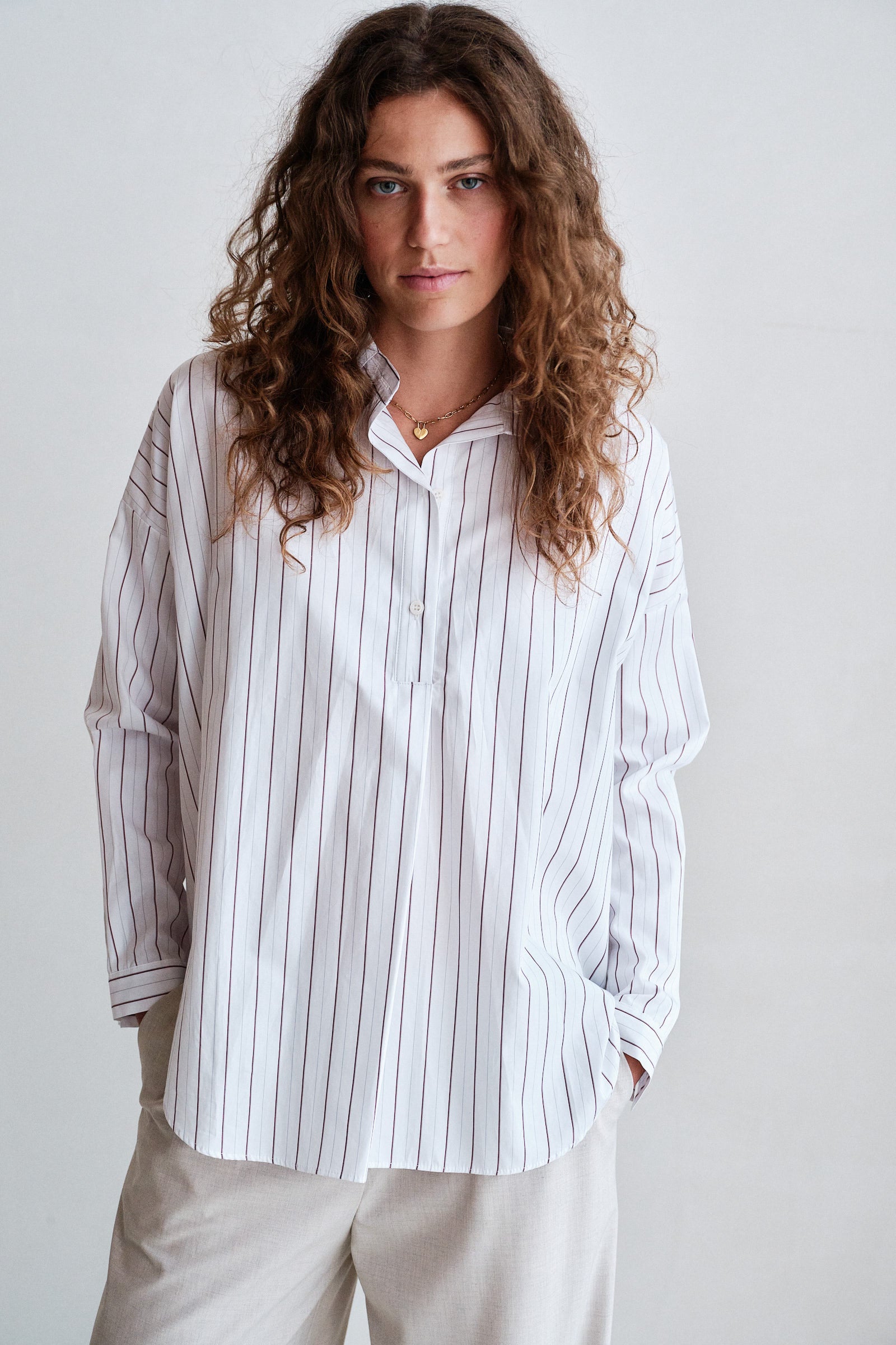 BLOUSE (W26N1810) WHITE - AUBERGINE STRIPE