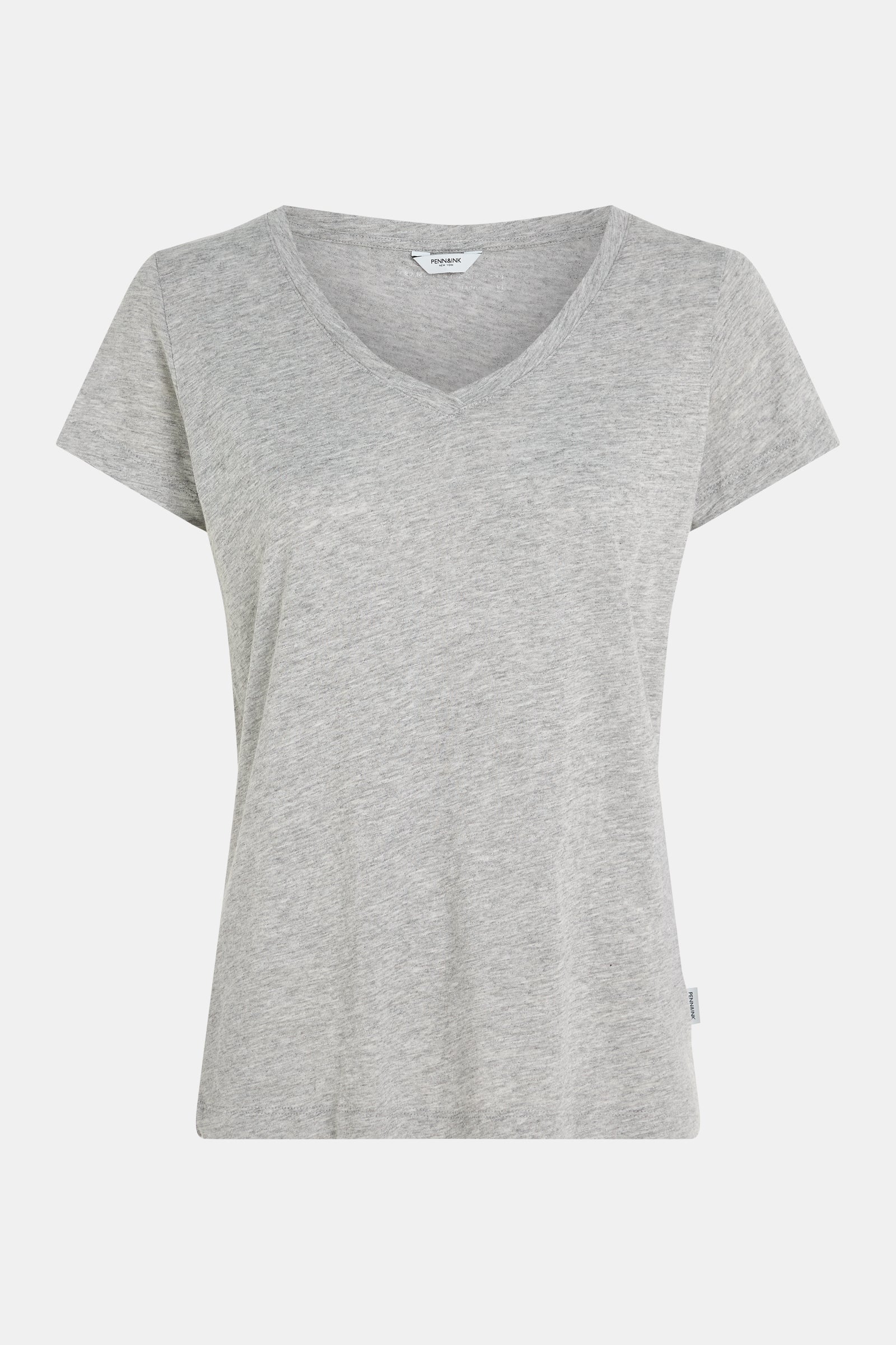 packshot front: T-Shirt Print (23F1317LAB) Grey Melange - White | Penn&Ink N.Y.