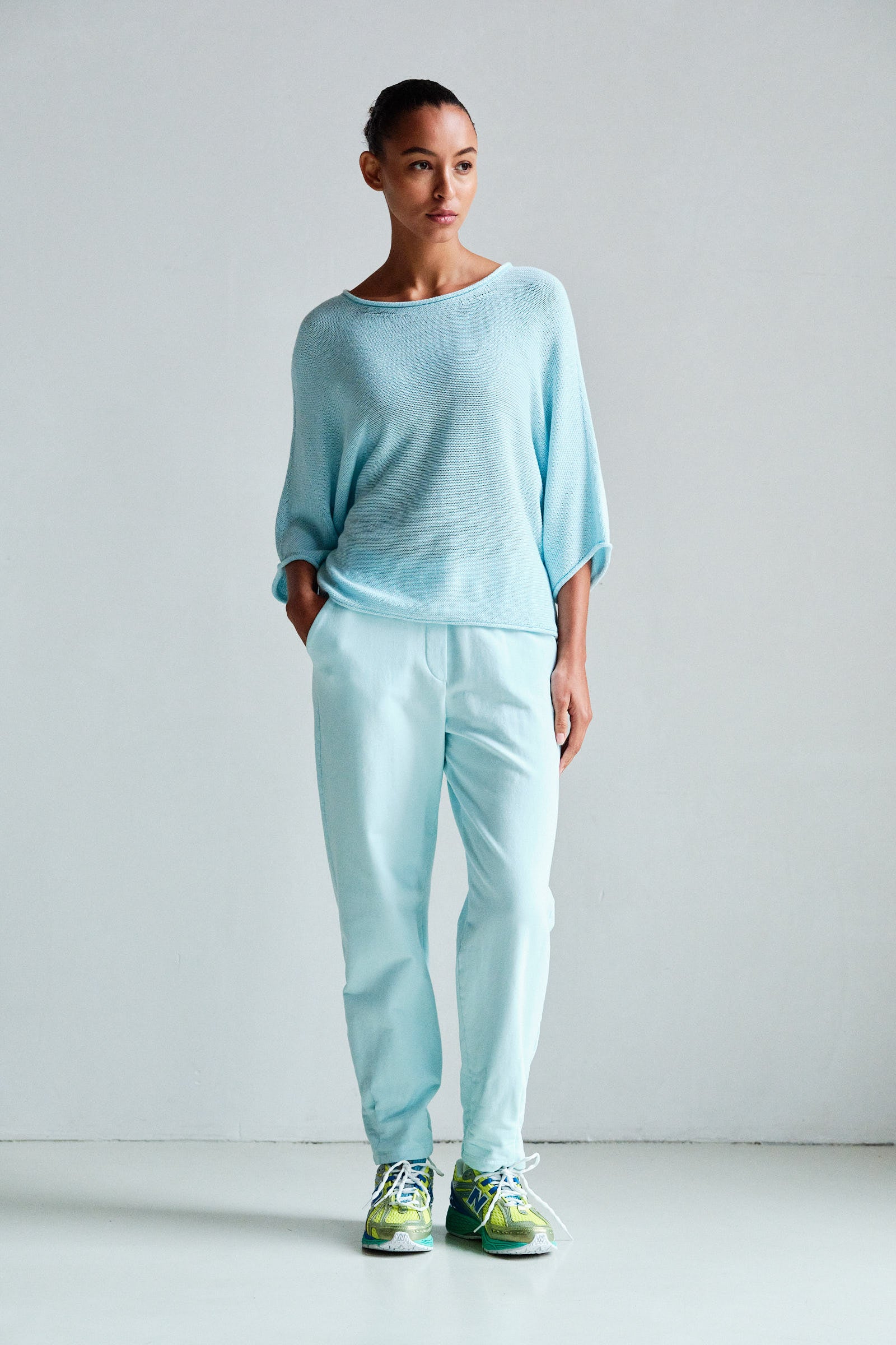 TROUSERS (S26F1875LTD) PASTEL BLUE - WHITE