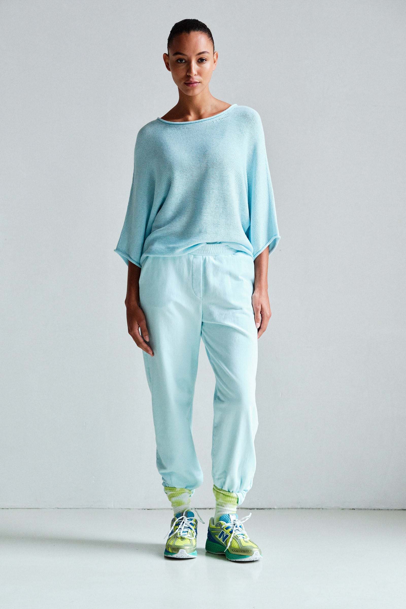 TROUSERS (S26F1875LTD) PASTEL BLUE - WHITE