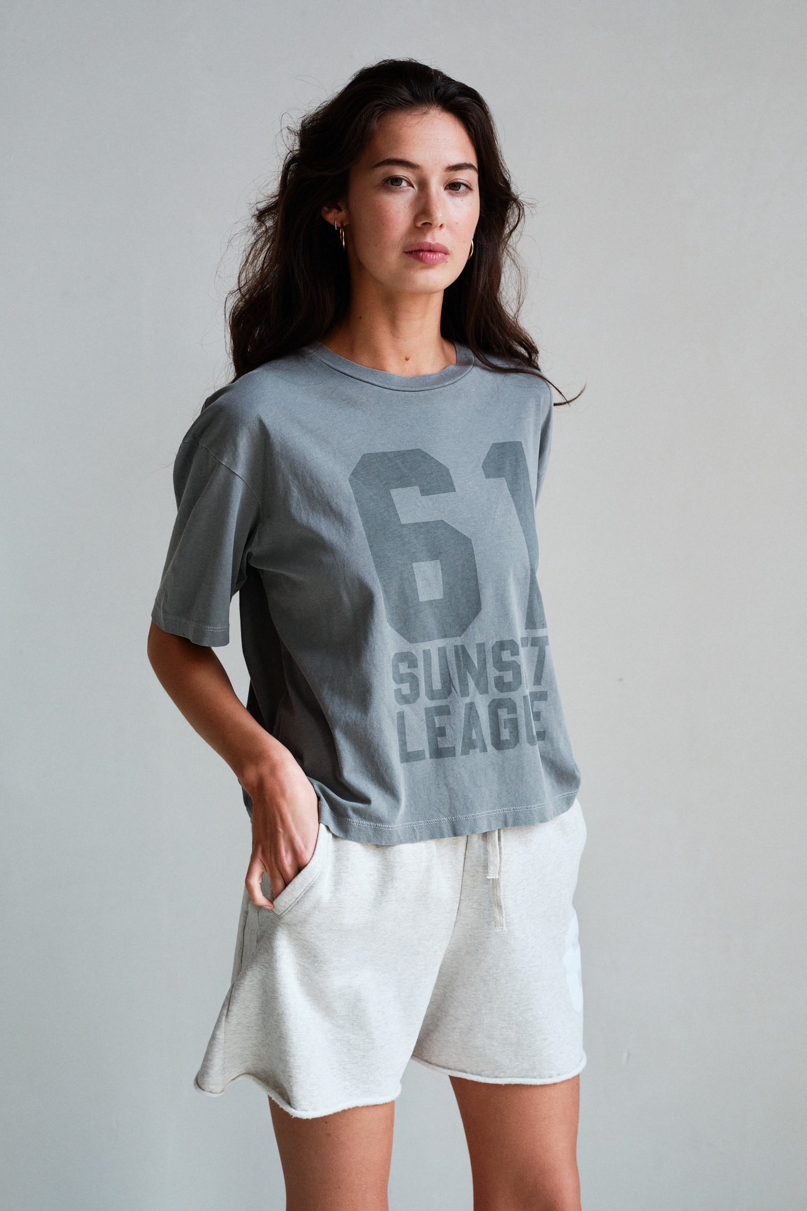 SHORTS (S26F1890LTD) GREY MELANGE - WHITE