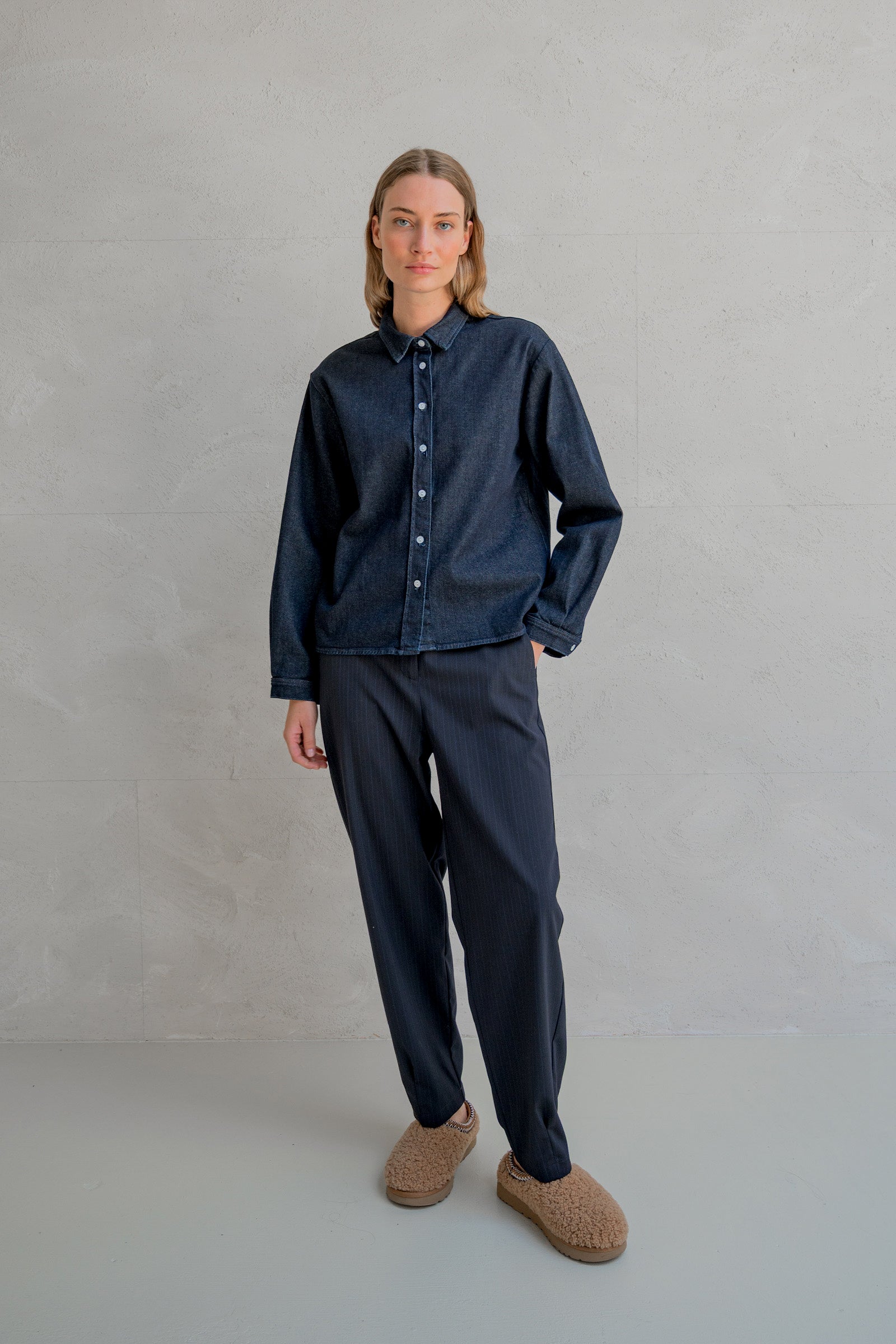 パンツ baggy stripe slacks navy normcore パンツ baggy stripe slacks navy normcore SUMMER STRIPE BLUE PANTS