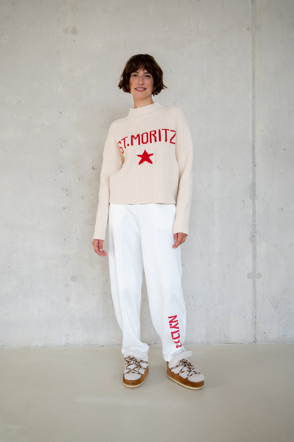 JUMPER (W25B380LTD) ECRU - RED