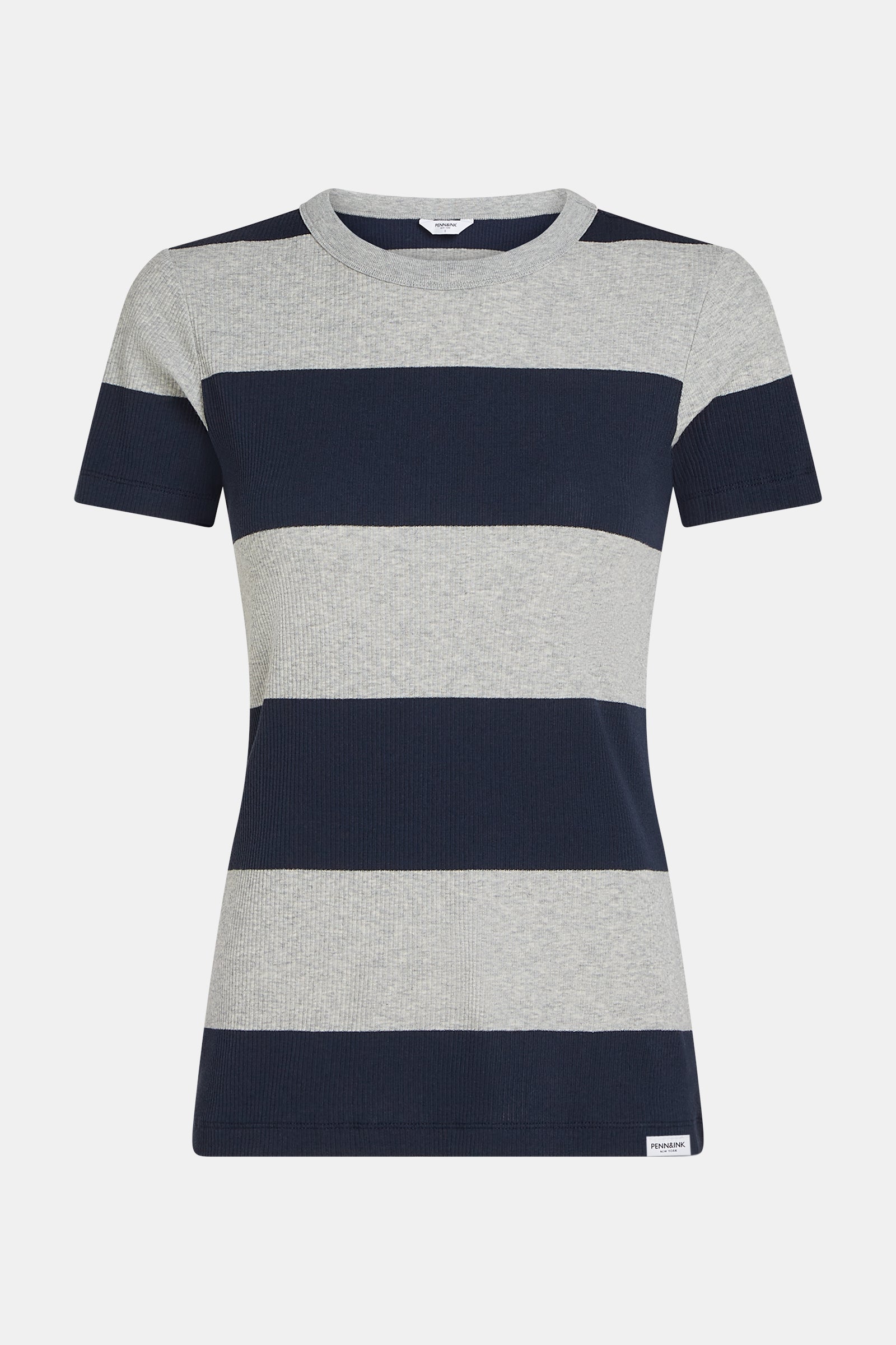 T-SHIRT STRIPE (S25F1587) GREY MELANGE - NAVY