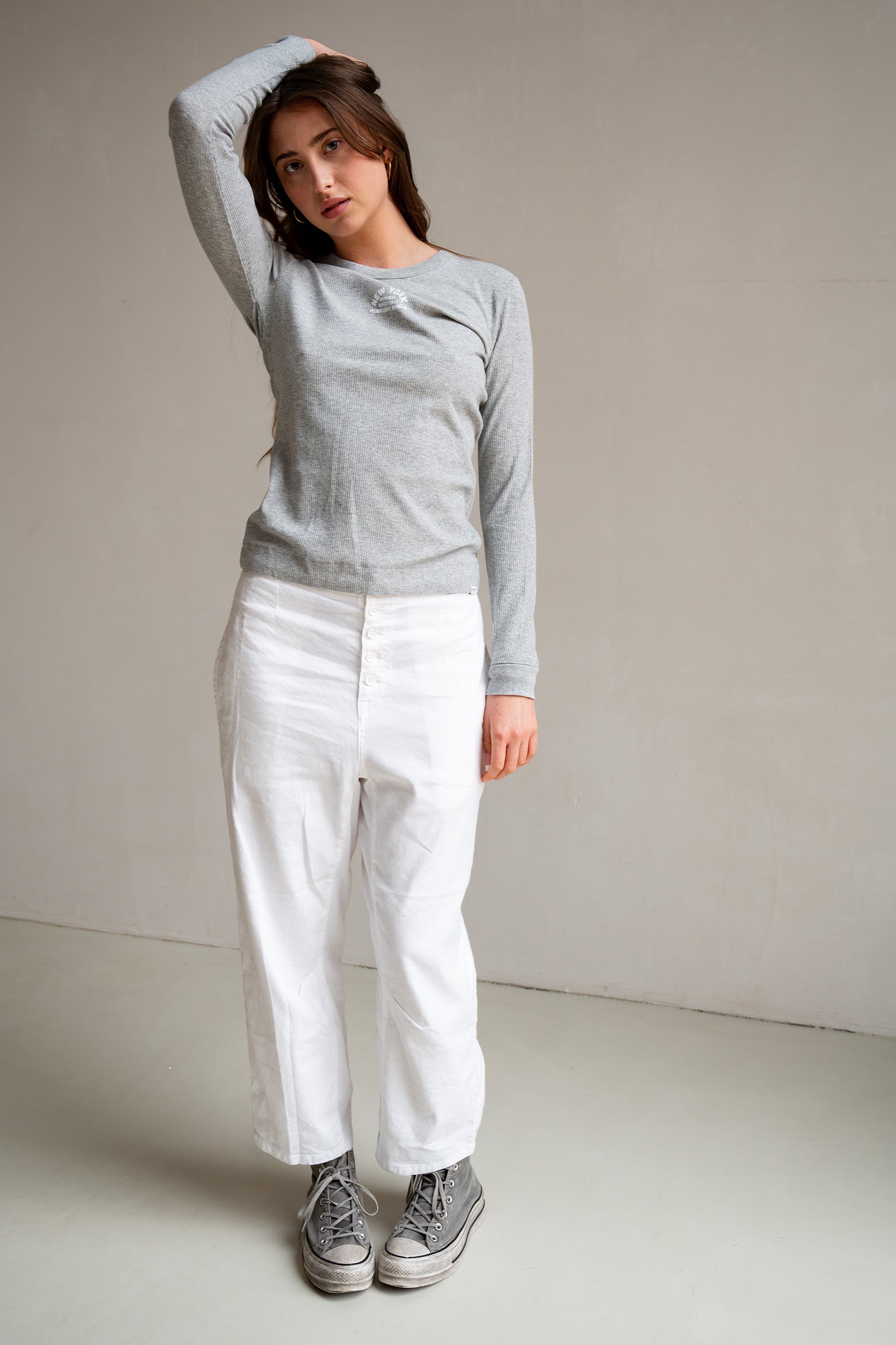 LONGSLEEVE PRINT (S25F1588) GREY MELANGE - WHITE