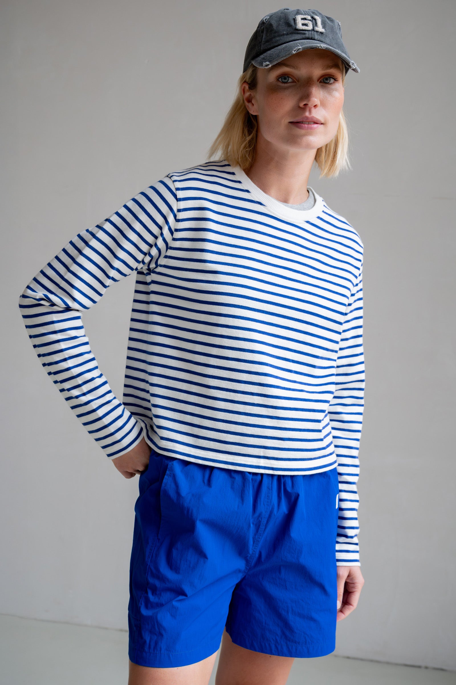 SWEATER STRIPE (S25F1628) ECRU - ROYAL BLUE