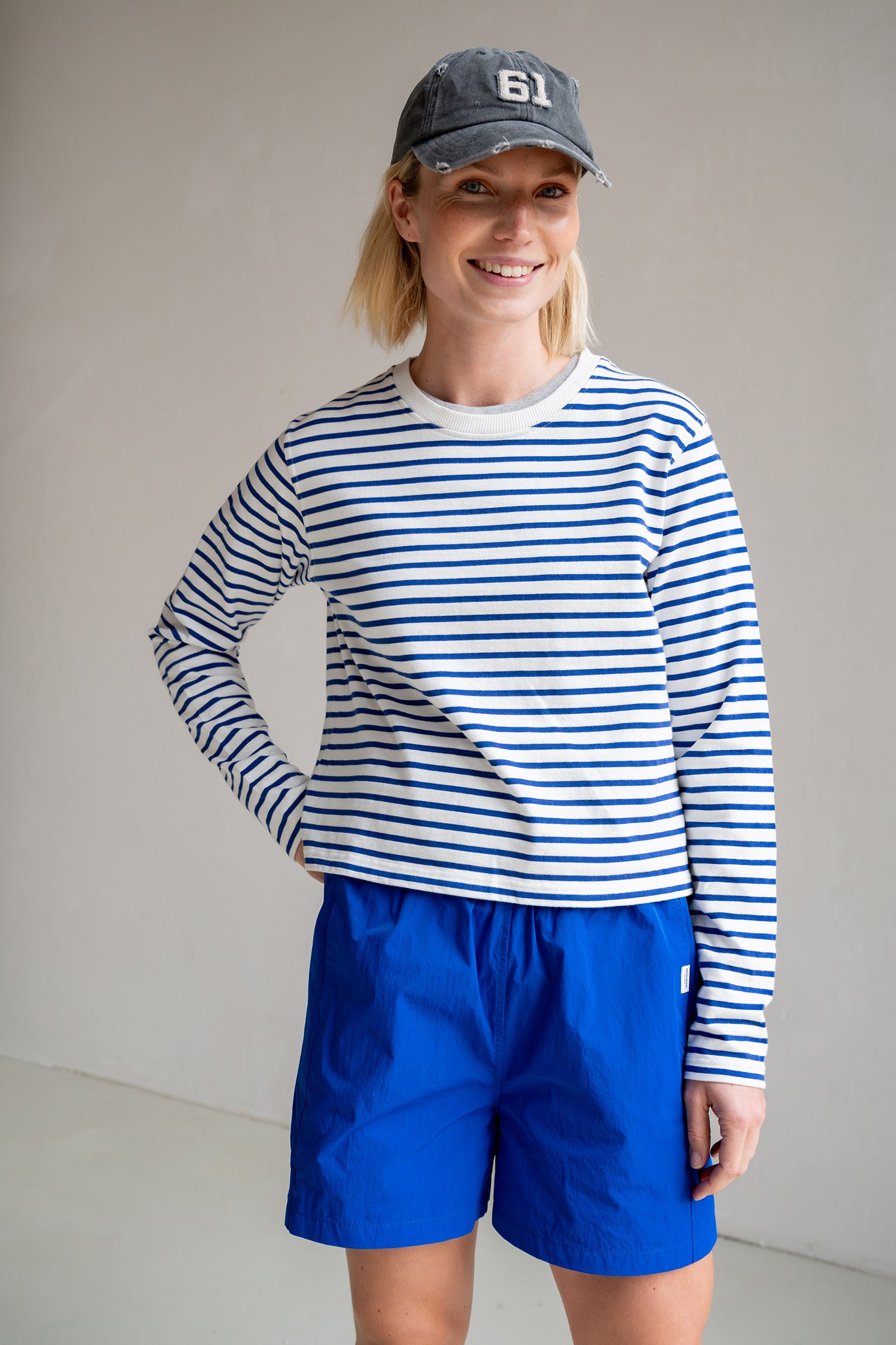 SWEATER STRIPE (S25F1628) ECRU - ROYAL BLUE