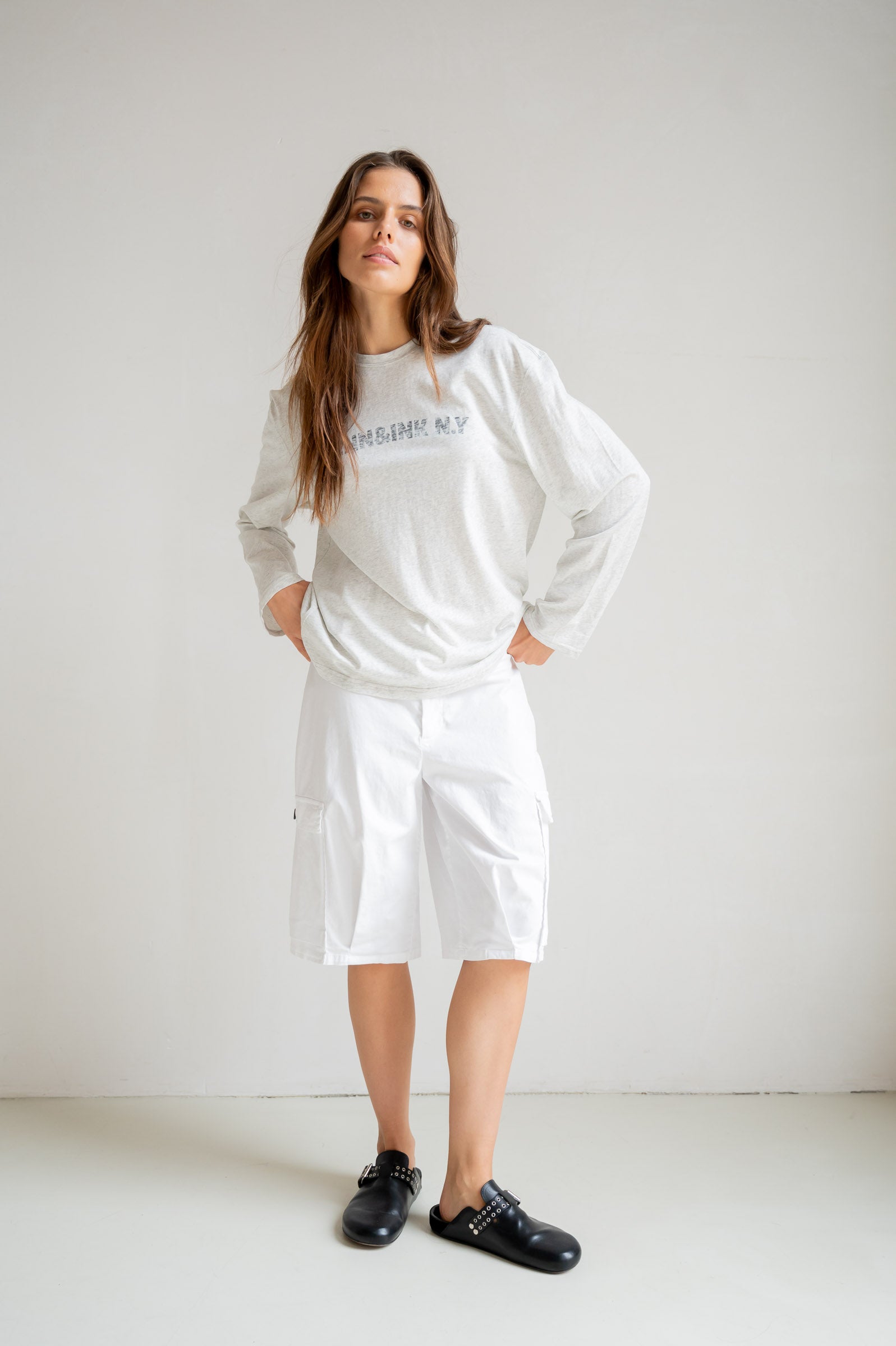 LONGSLEEVE PRINT (S26C376) GREY MELANGE - BLACK