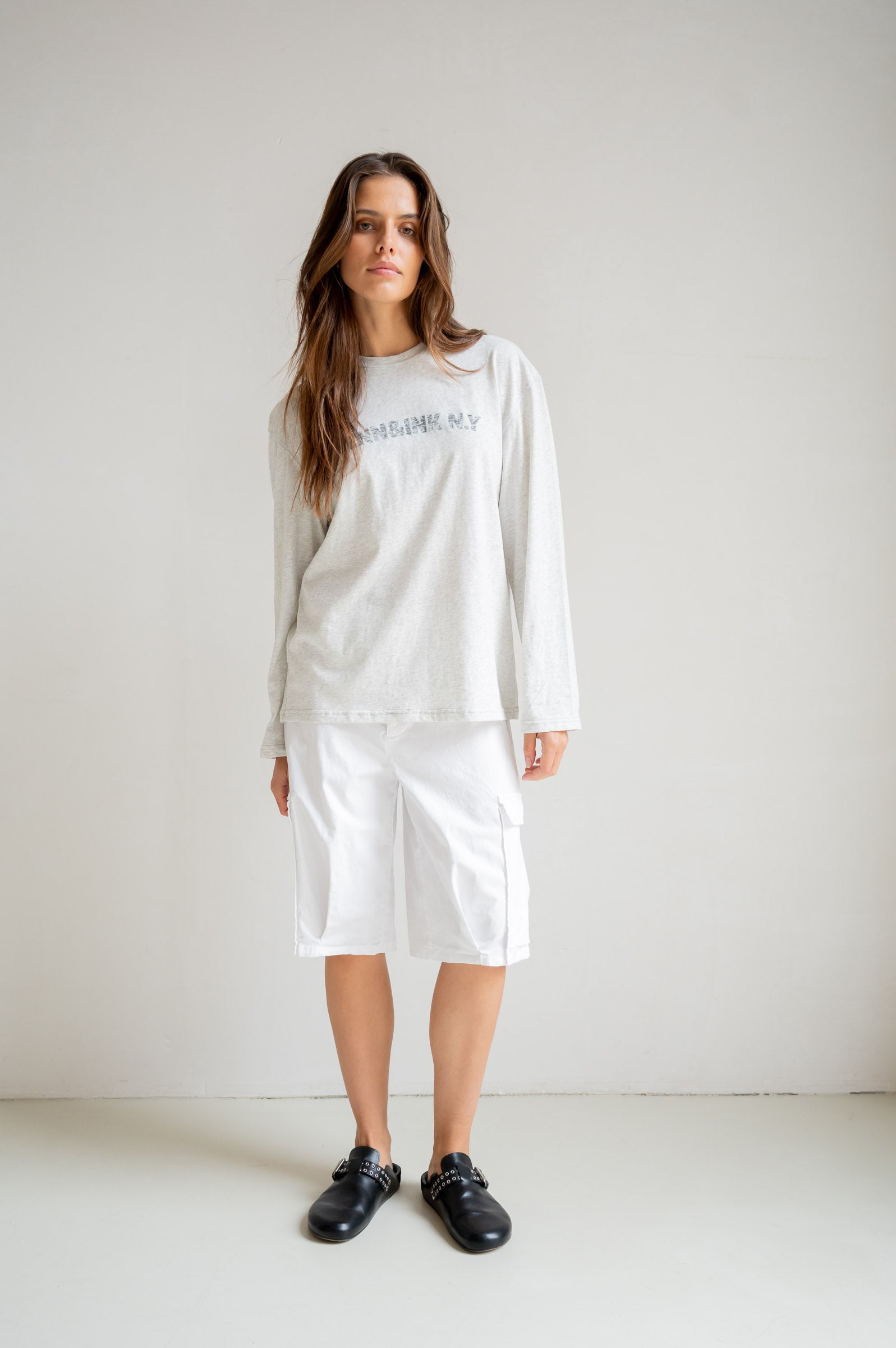 LONGSLEEVE PRINT (S26C376) GREY MELANGE - BLACK