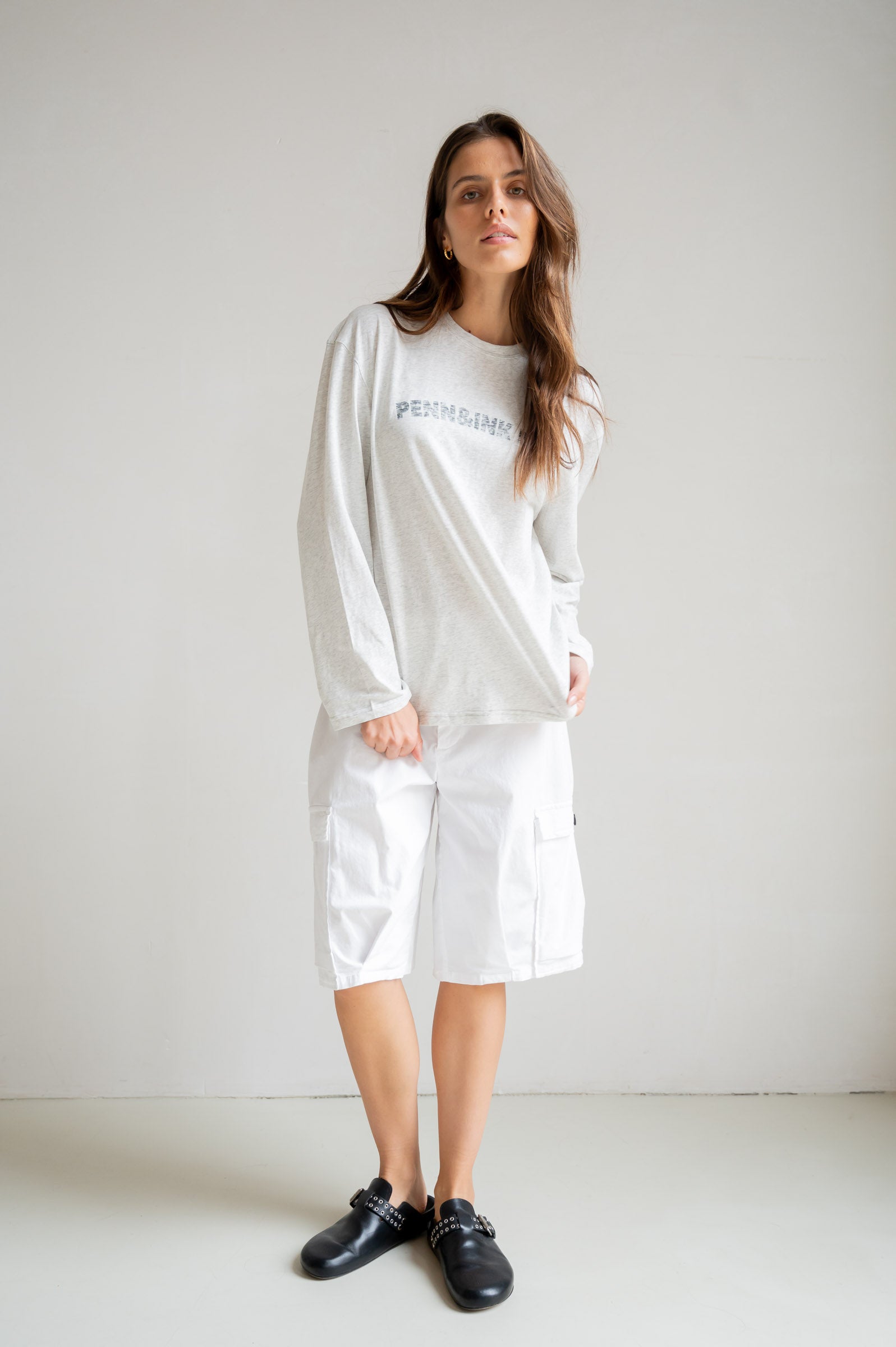 LONGSLEEVE PRINT (S26C376) GREY MELANGE - BLACK