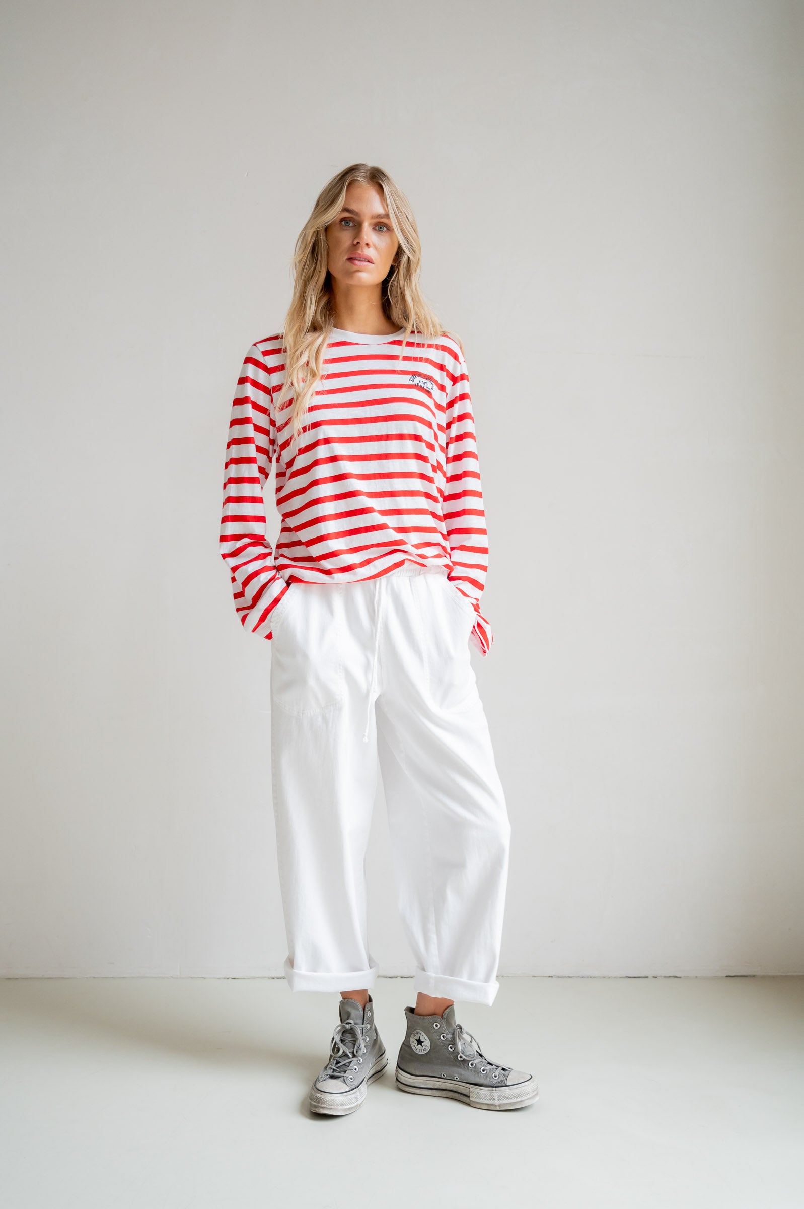 LONGSLEEVE STRIPE PRINT (S26F1803) WHITE - TOMATO