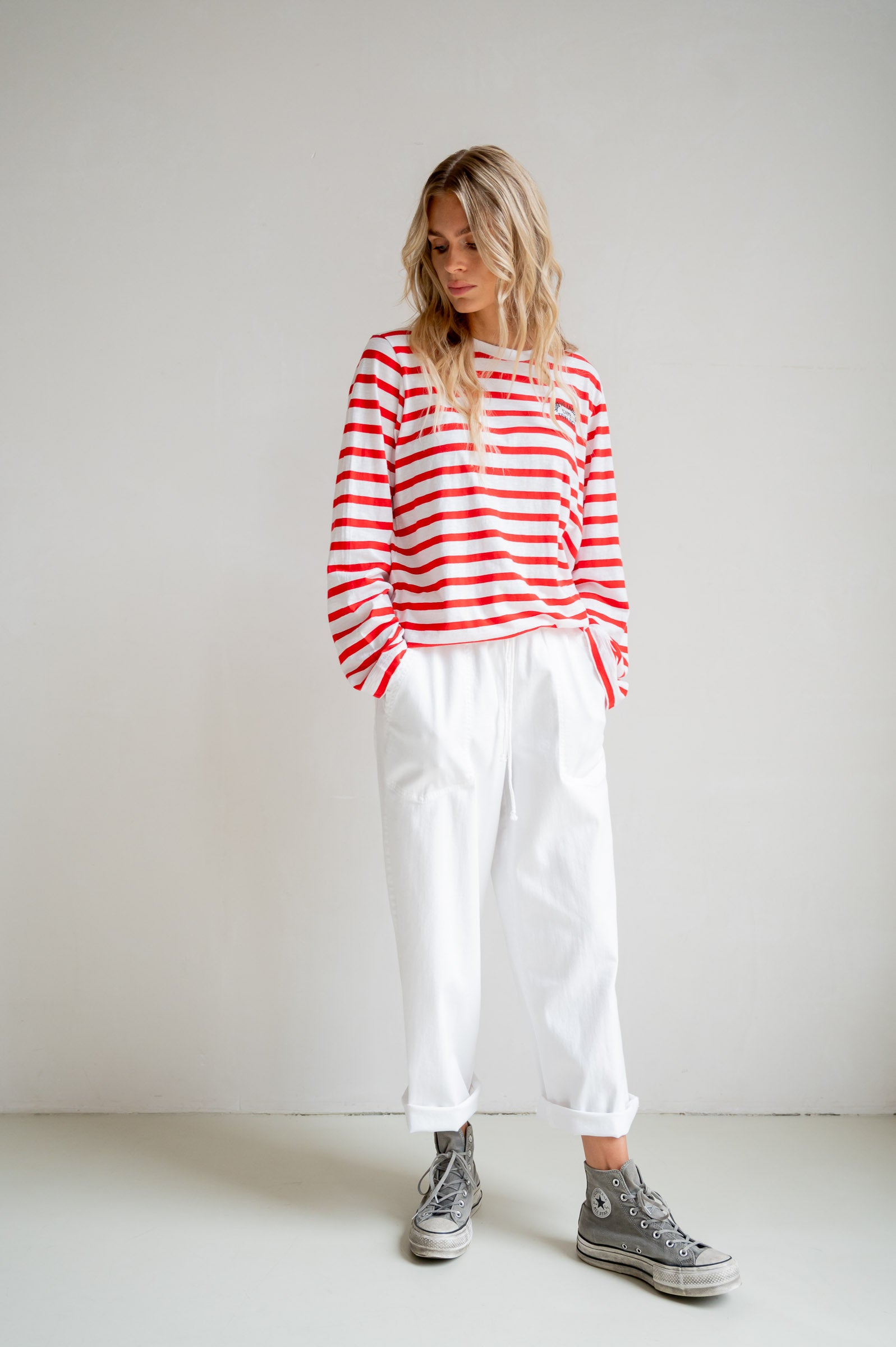 Longsleeve Stripe Print (S26F1803) White - Tomato | Penn&Ink