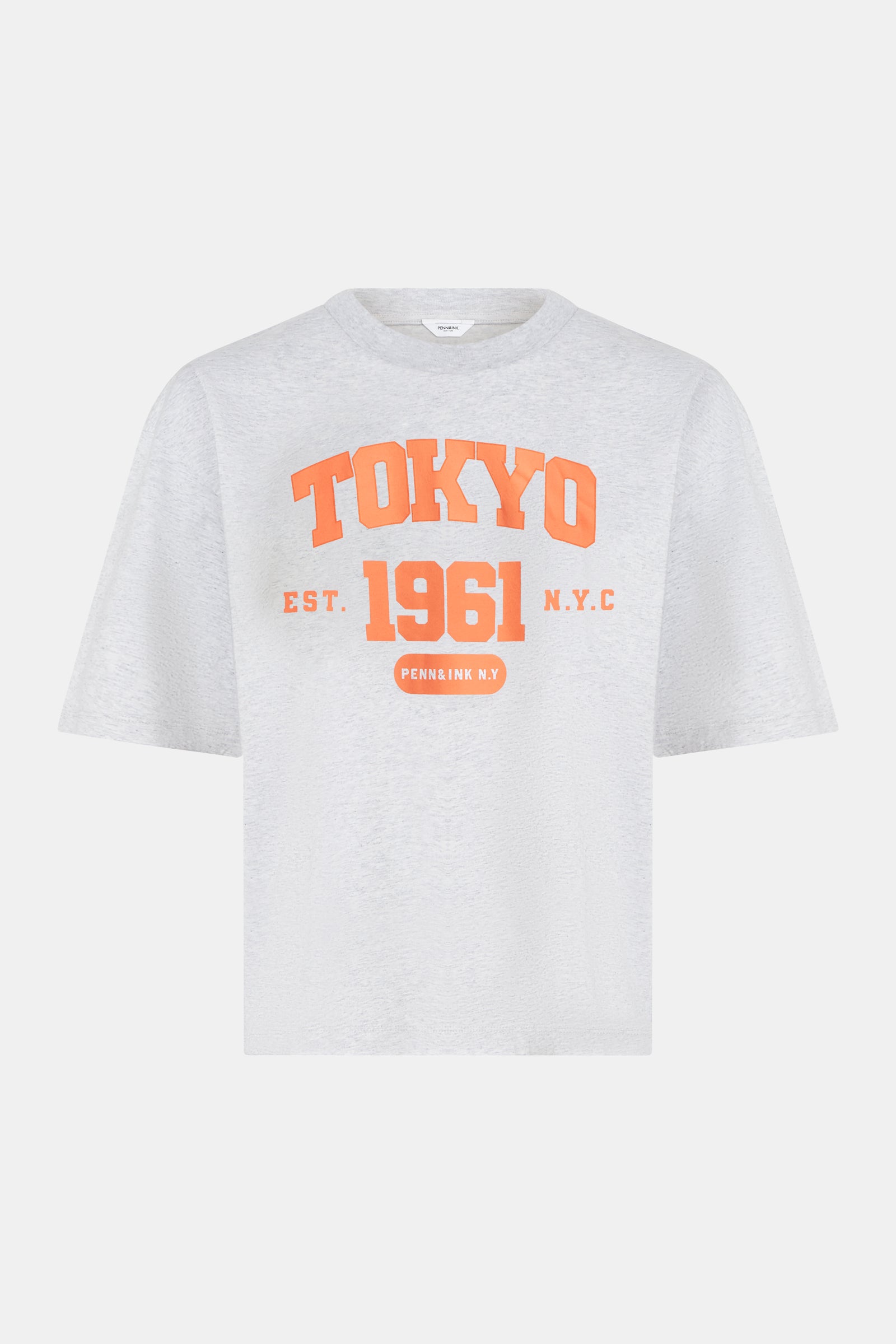 T-SHIRT PRINT (S26F1812) GREY MELANGE - ORANGE