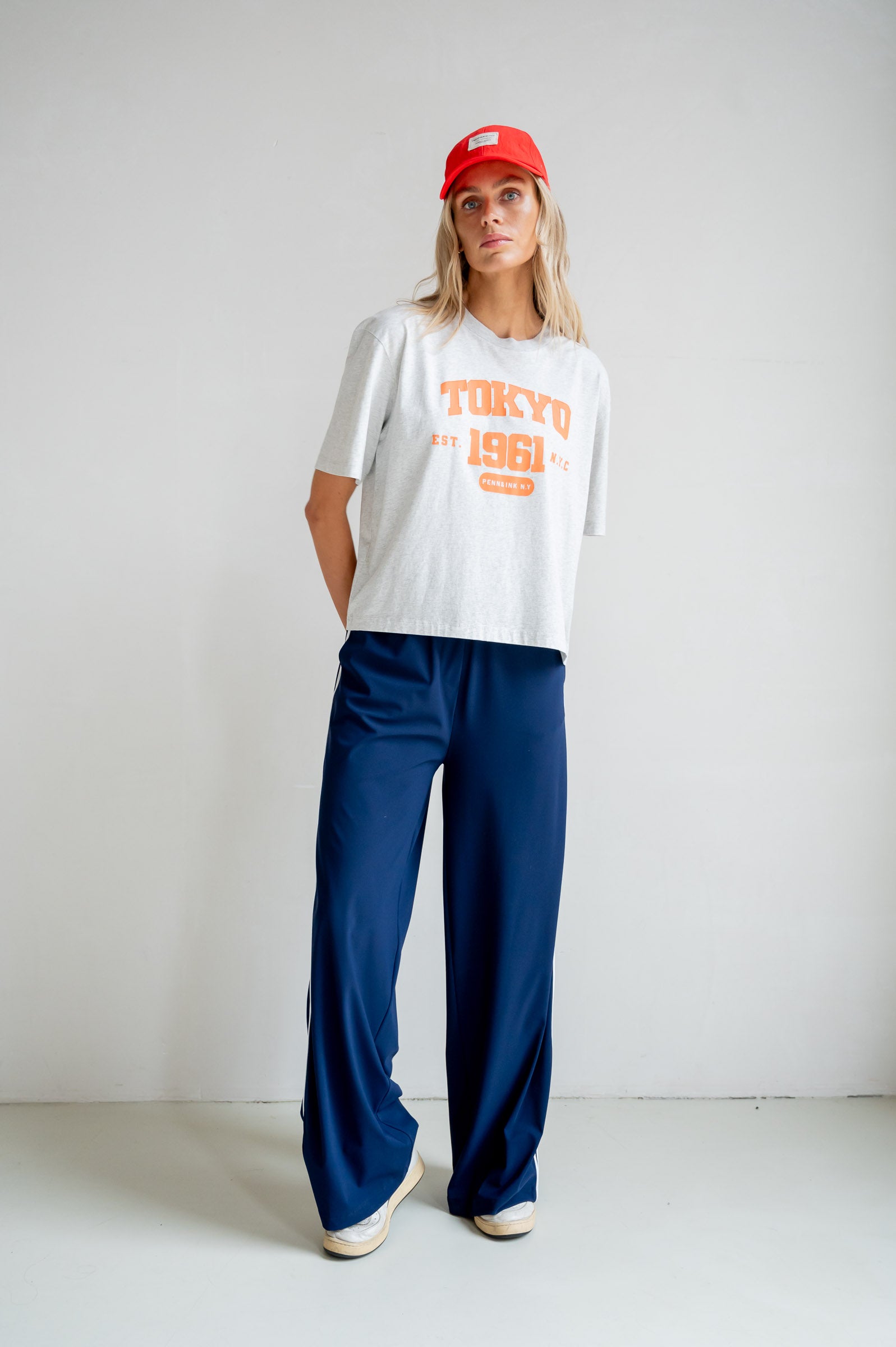 T-SHIRT PRINT (S26F1812) GREY MELANGE - ORANGE