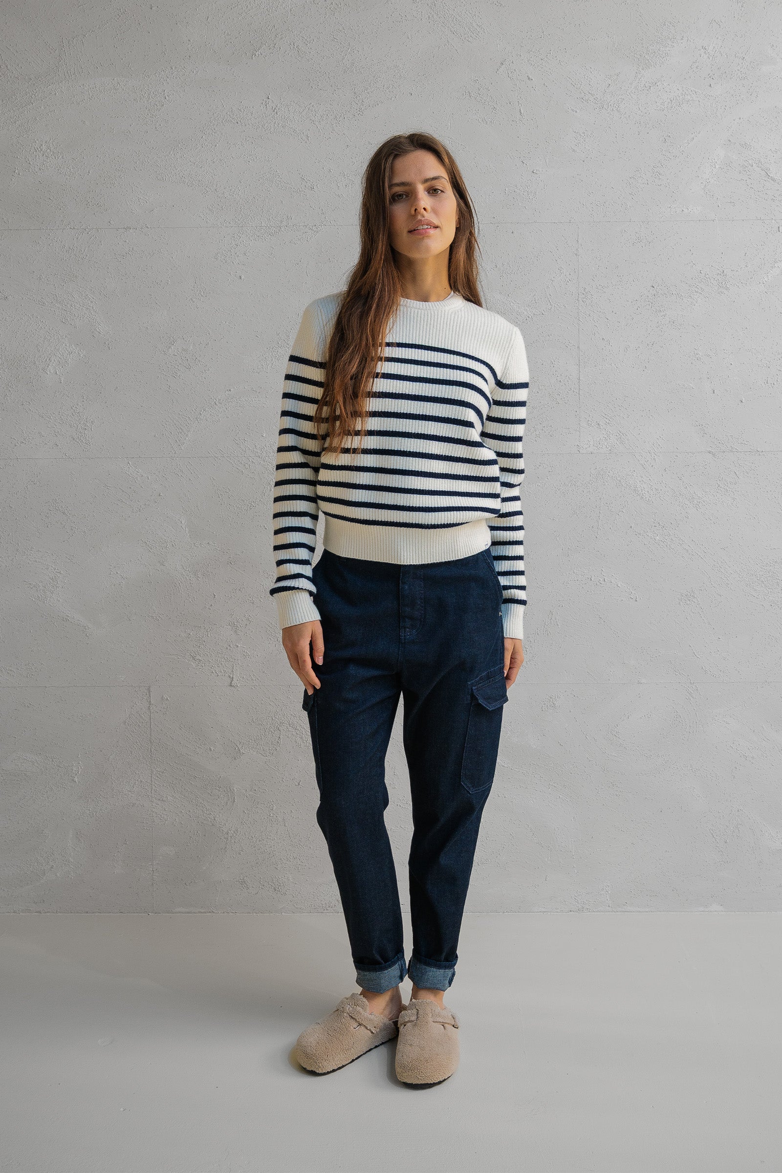 JUMPER STRIPE (W25B351) ECRU - NAVY