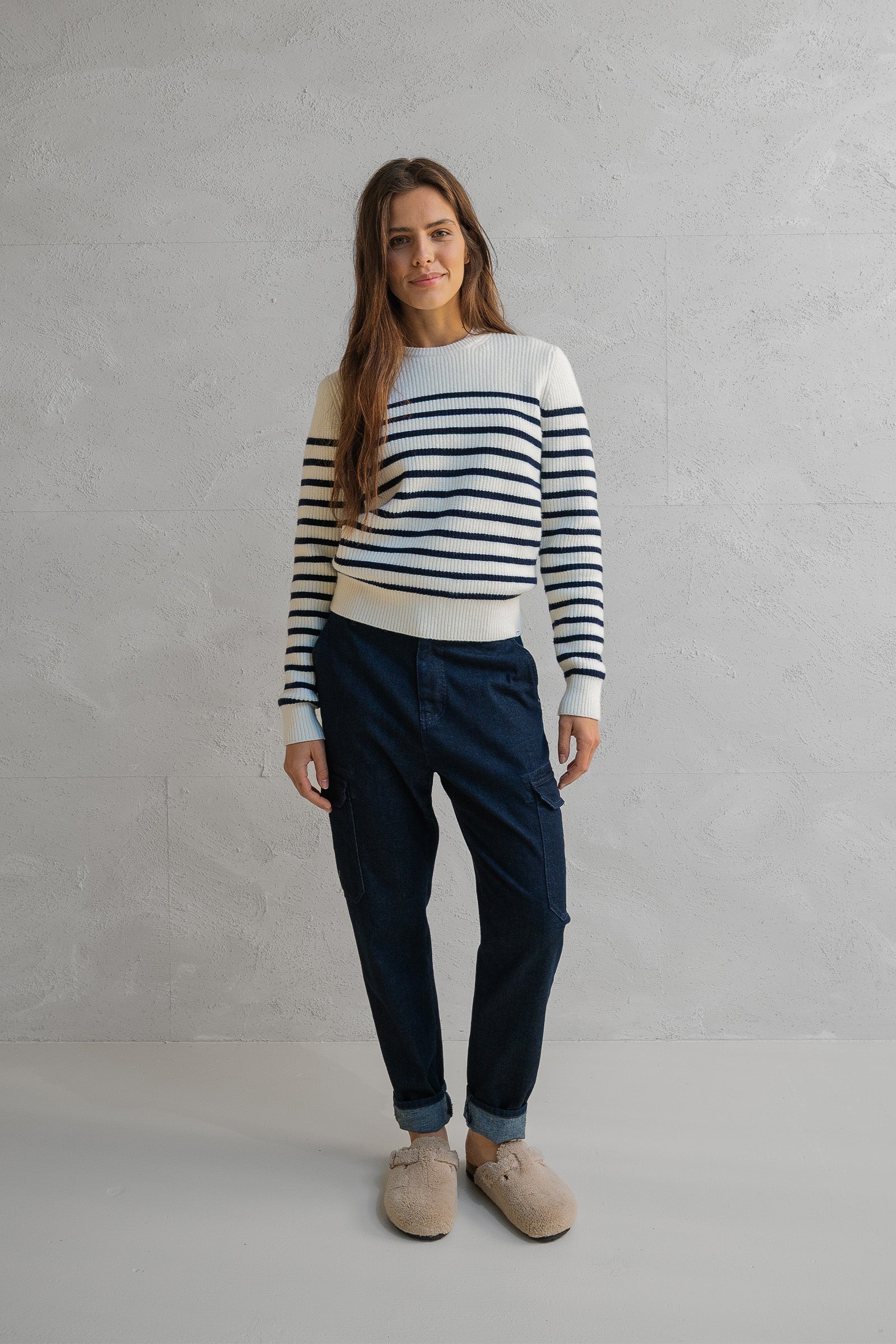 JUMPER STRIPE (W25B351) ECRU - NAVY