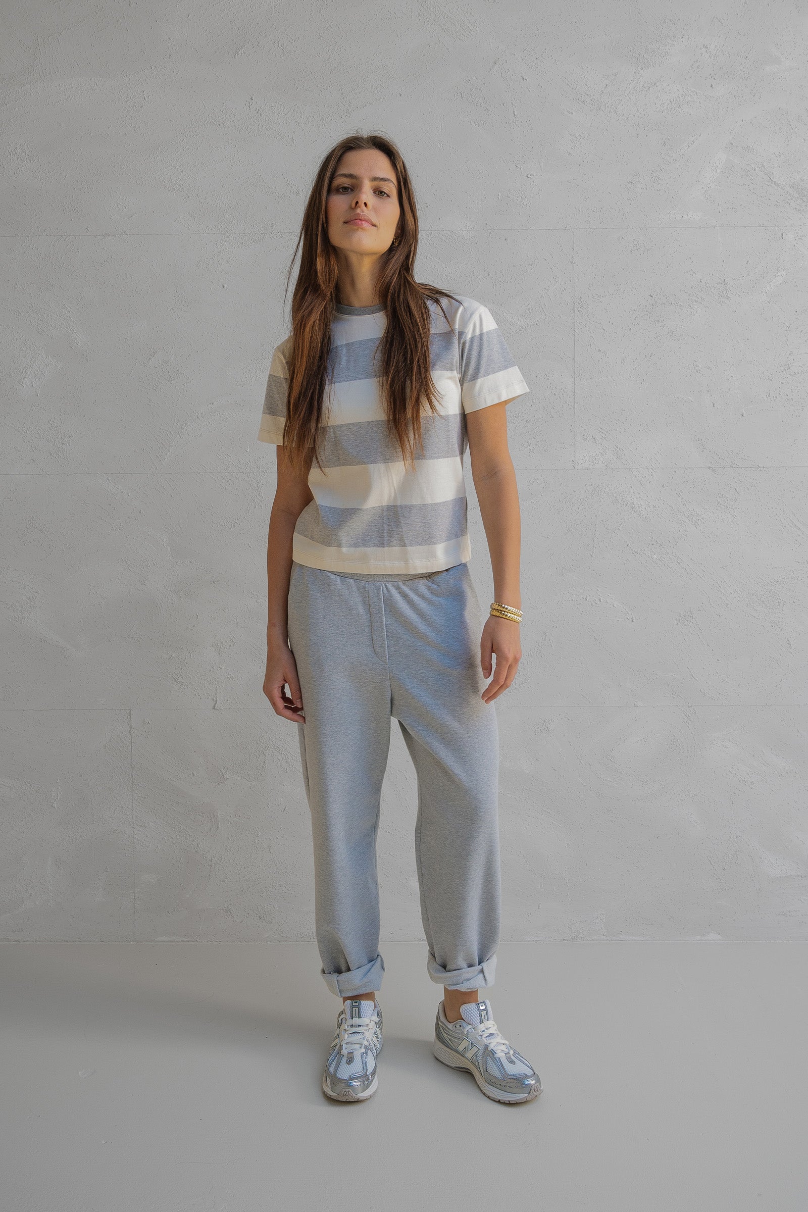 T-SHIRT STRIPE (W25F1732) GREY MELANGE - ECRU