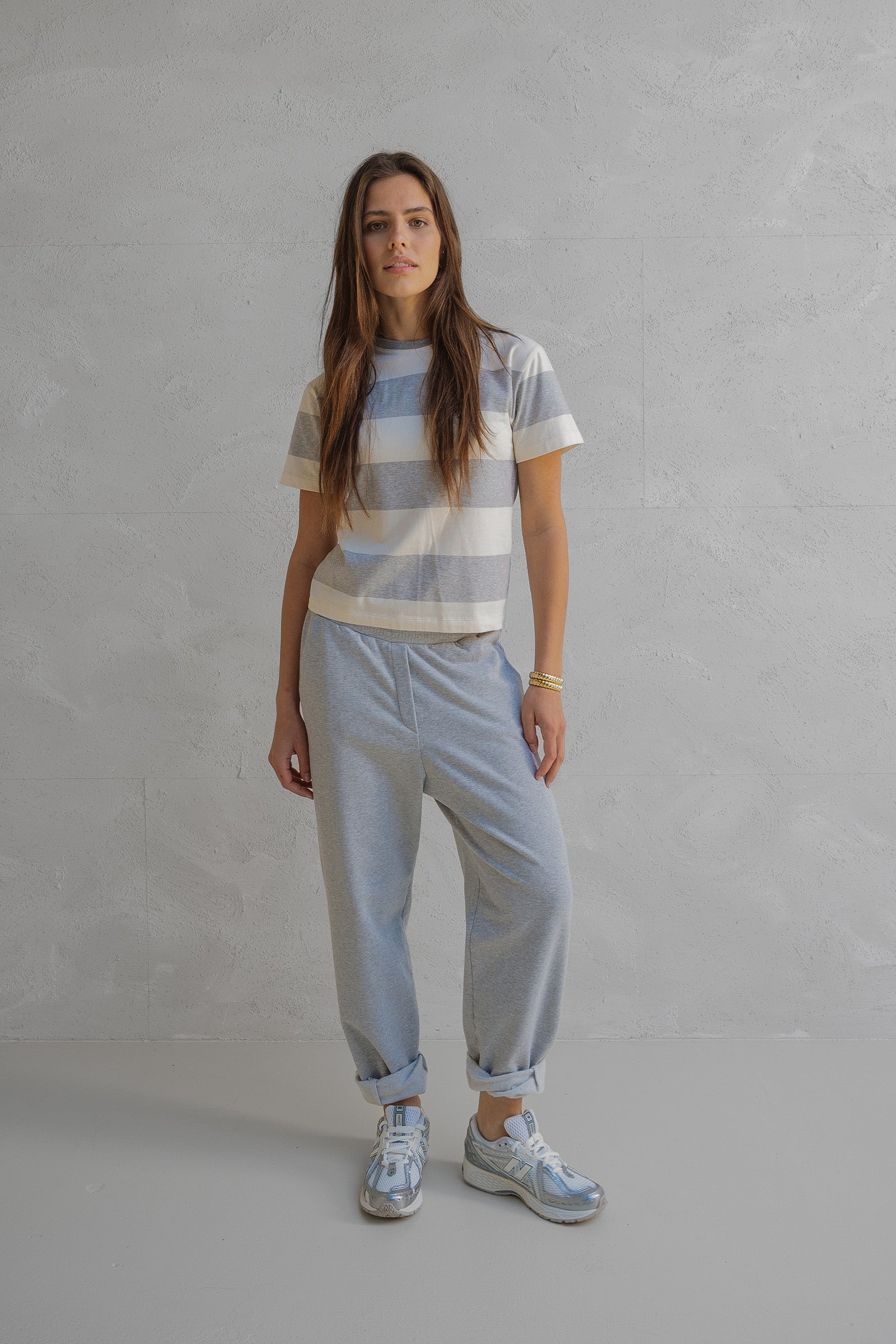 T-SHIRT STRIPE (W25F1732) GREY MELANGE - ECRU