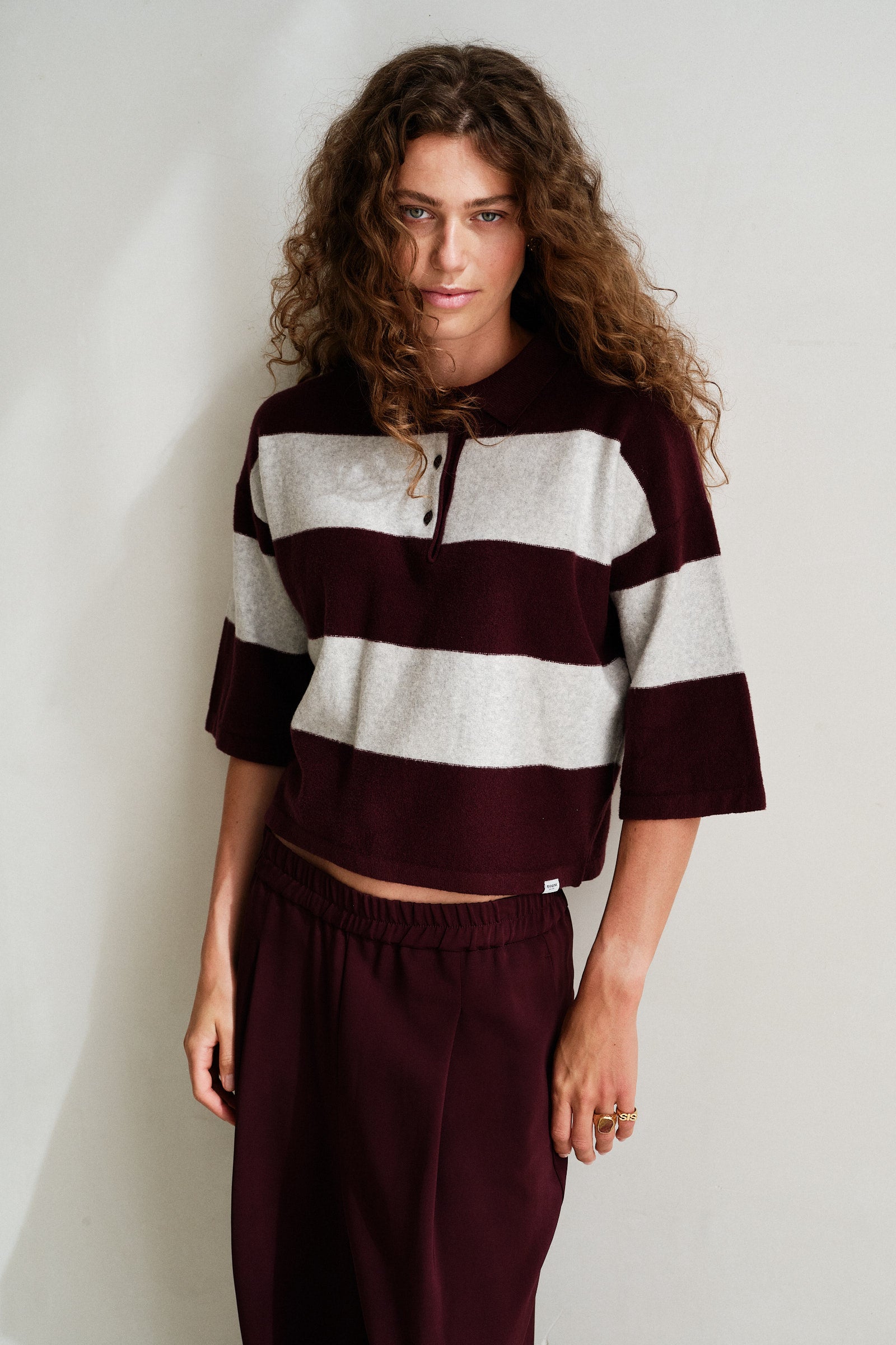 CARDIGAN  (W26B423) AUBERGINE - GREY MELANGE
