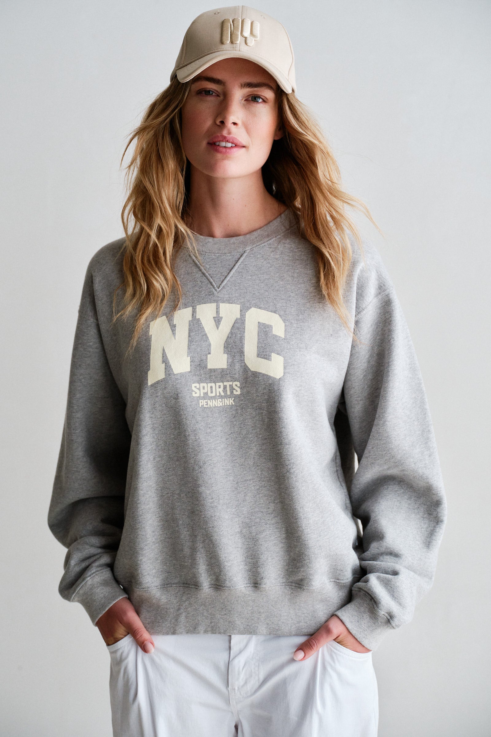 SWEATER  (W26F1930) GREY MELANGE - ECRU