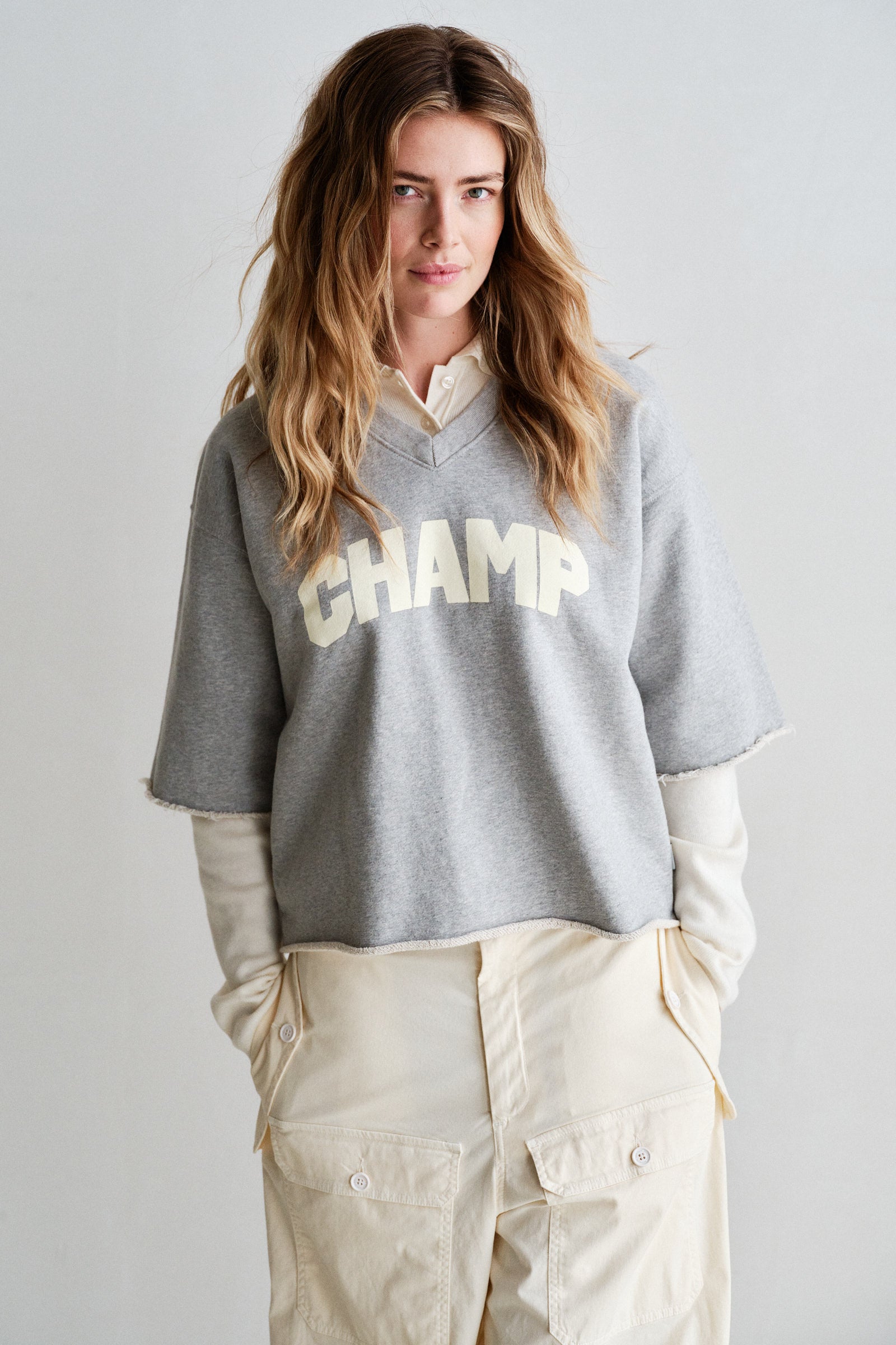 SWEATER  (W26F1933) GREY MELANGE - ECRU