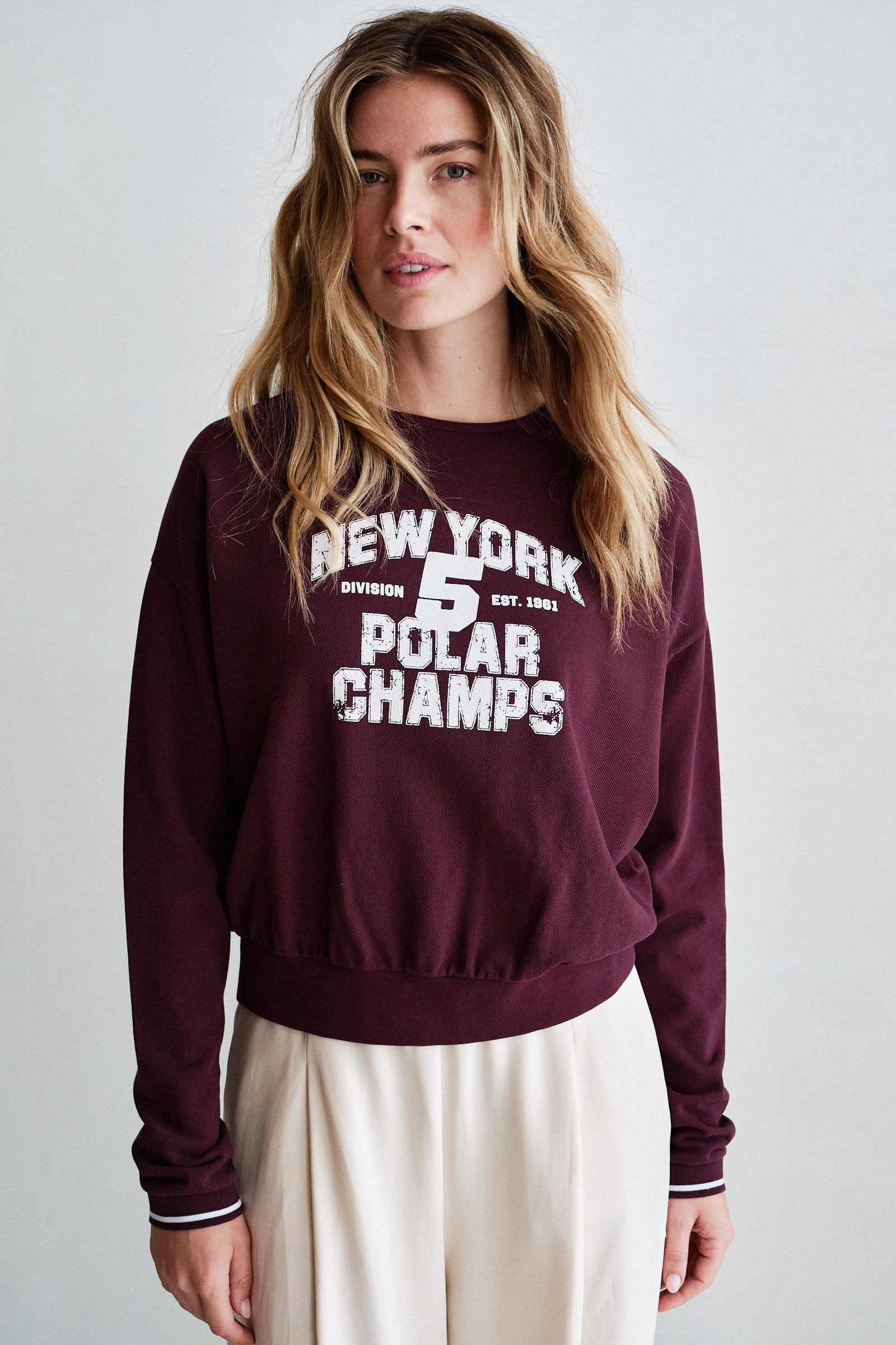SWEATER  (W26F1941) AUBERGINE - ECRU