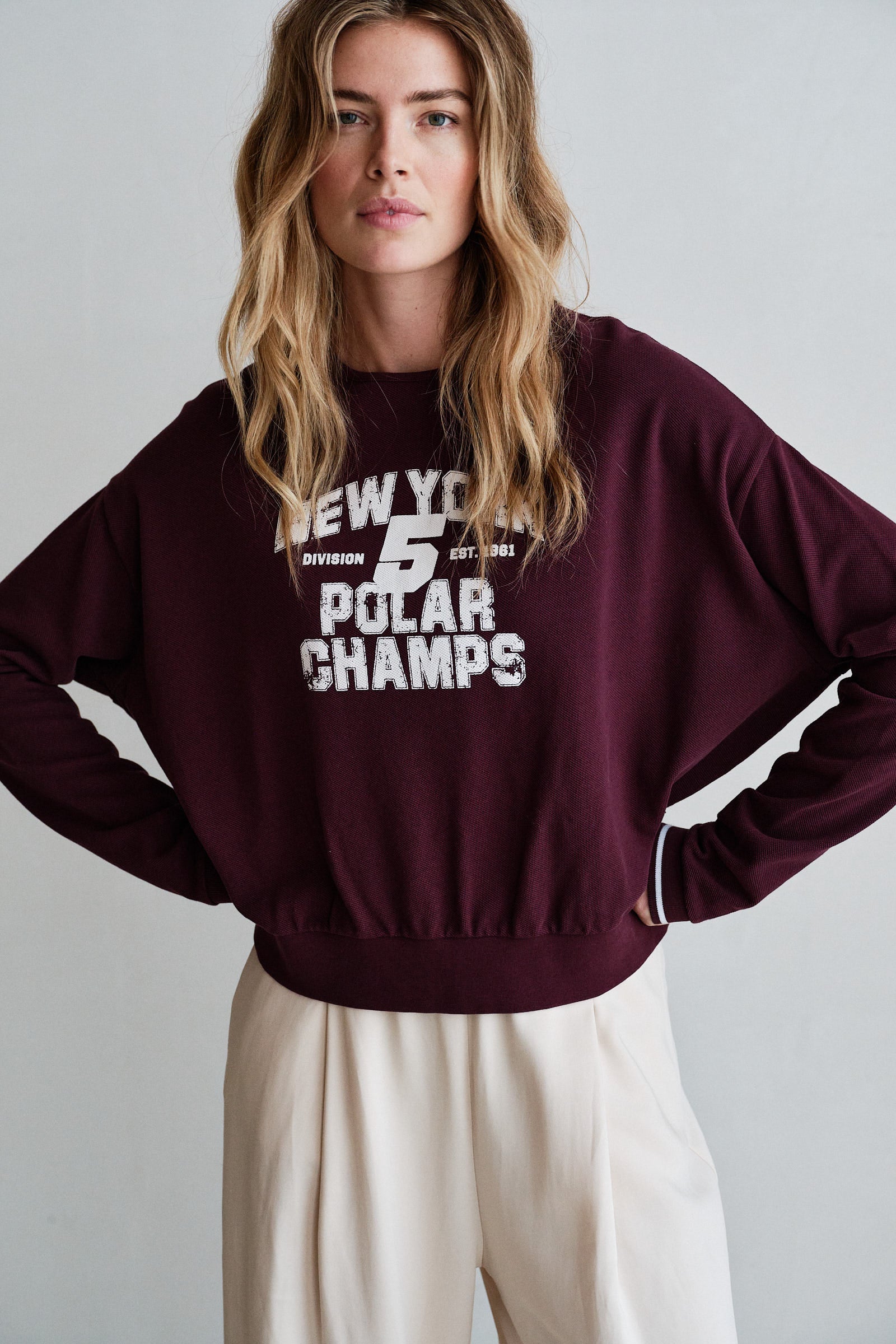 SWEATER  (W26F1941) AUBERGINE - ECRU