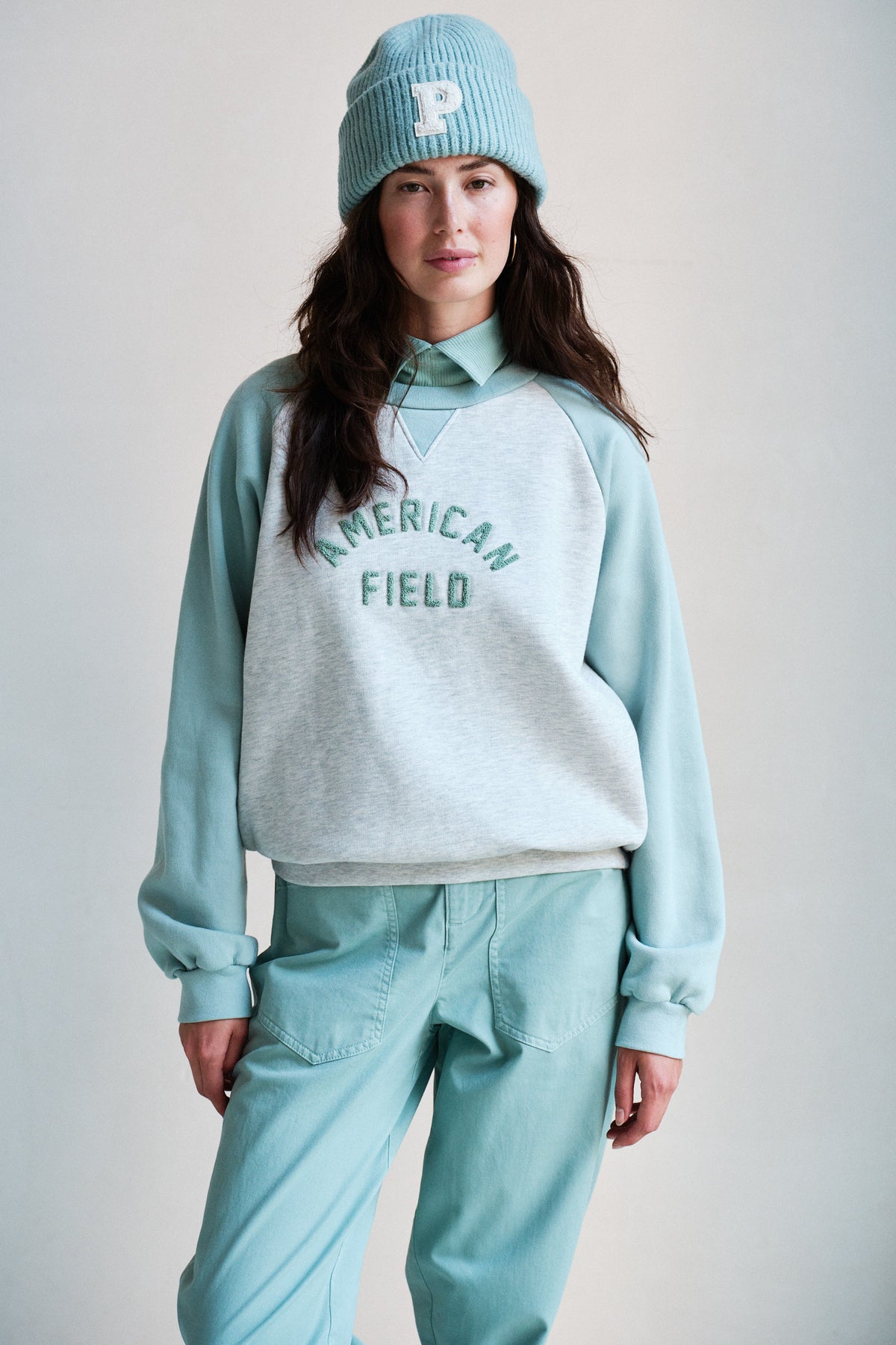 SWEATER PRINT (W26F1983LTD) LIGHT GREY MELANGE - BLUE SURF