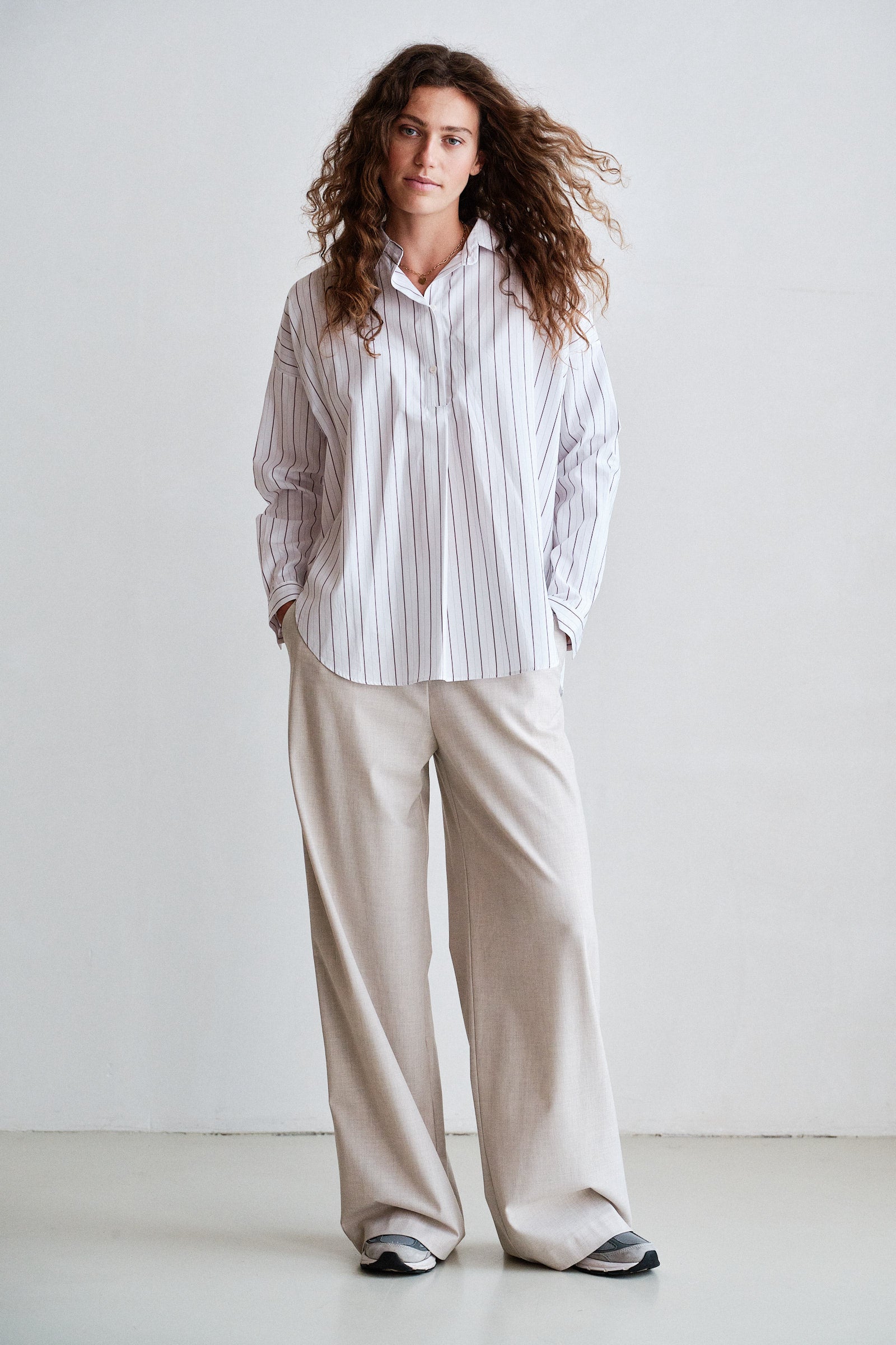 BLOUSE (W26N1810) WHITE - AUBERGINE STRIPE
